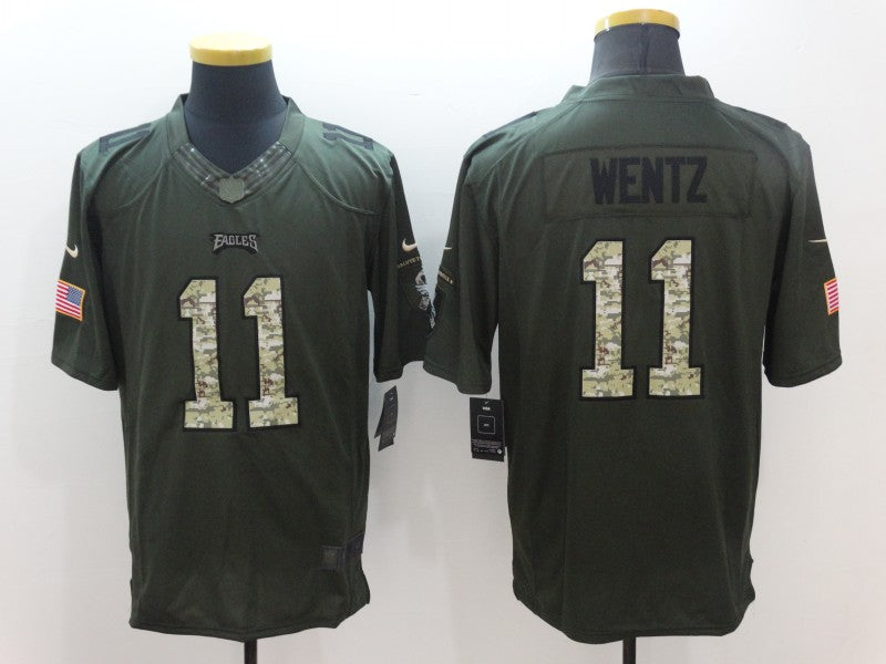 Men's Philadelphia Eagles Carson Wentz #11 Army Green Game Jerseys