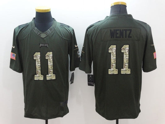 Men's Philadelphia Eagles Carson Wentz #11 Army Green Game Jerseys
