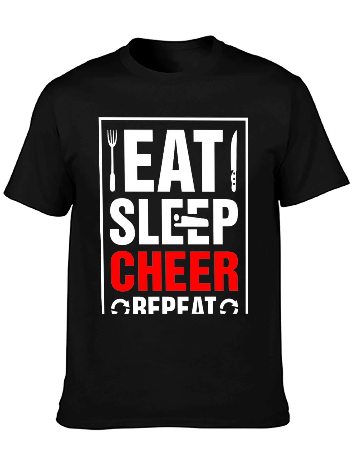 Eat Sleep Cheer Repeat Black T-Shirt
