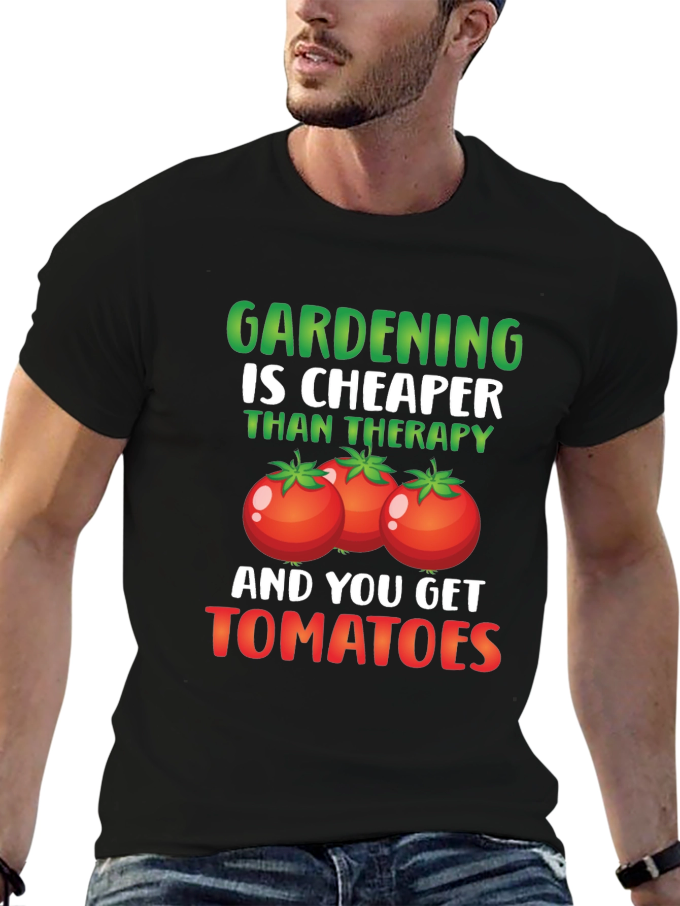 Gardening is Cheaper Than Therapy Tomato Graphic T-Shirt