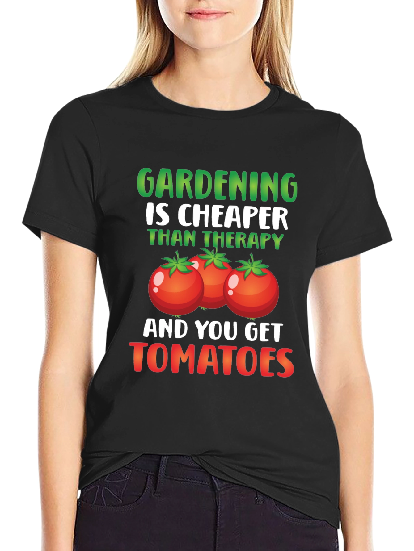 Gardening is Cheaper Than Therapy Tomato Graphic T-Shirt