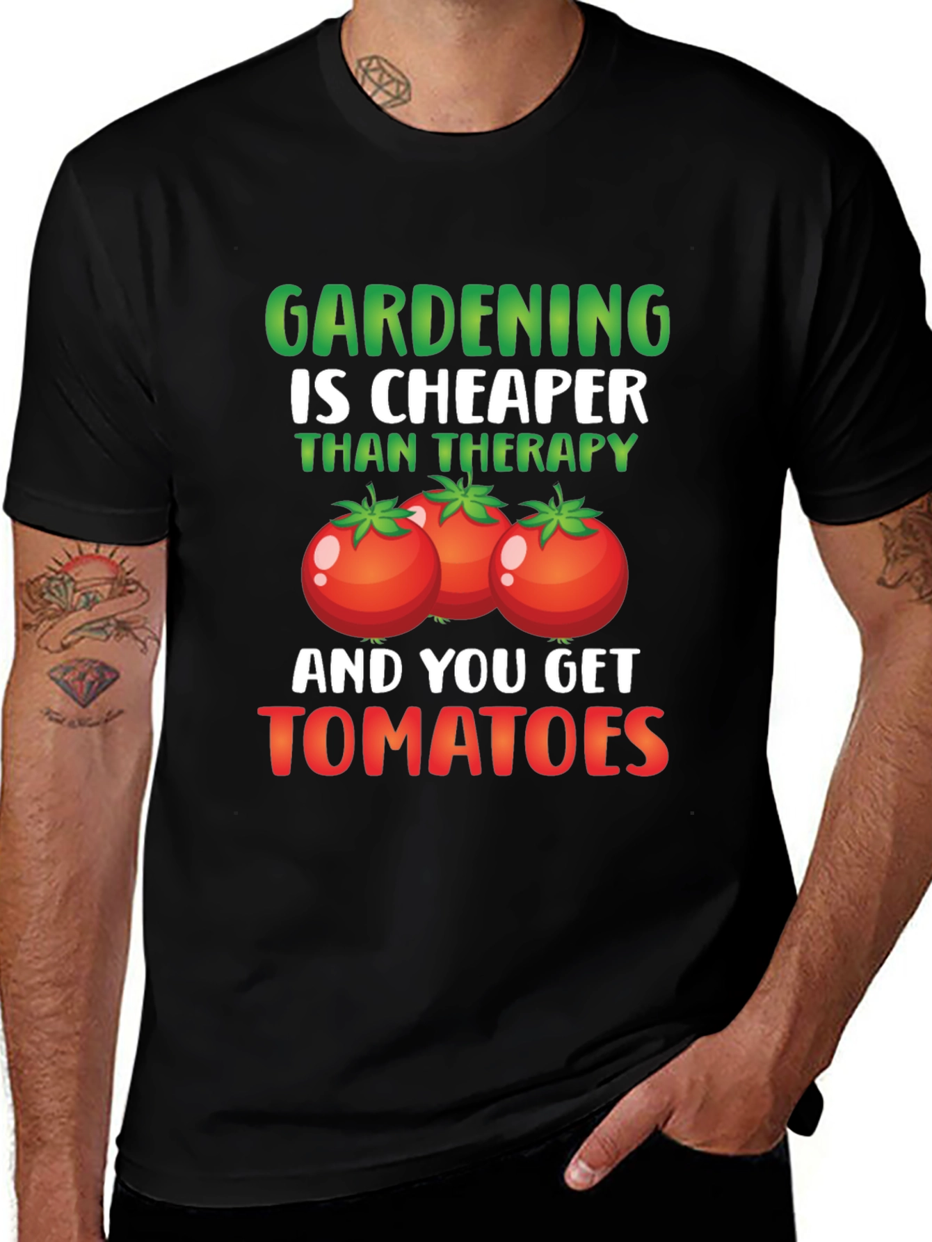 Gardening is Cheaper Than Therapy Tomato Graphic T-Shirt