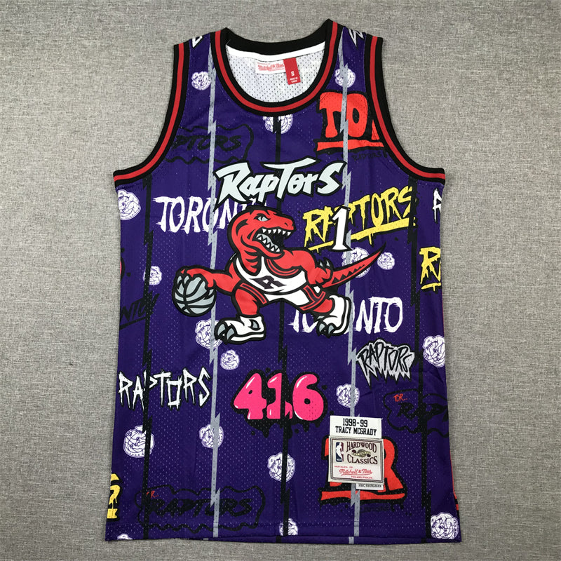 Men's Toronto Raptors Tracy McGrady #1 Purple Swingman Player Jerseys - Graffiti Edition