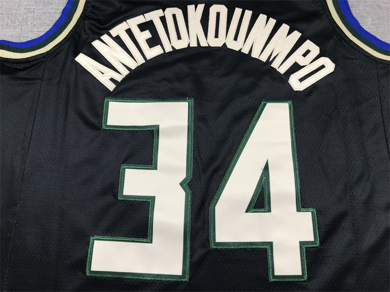 Men's Milwaukee Bucks Giannis Antetokounmpo #34 Black Swingman Jerseys - Statement Edition