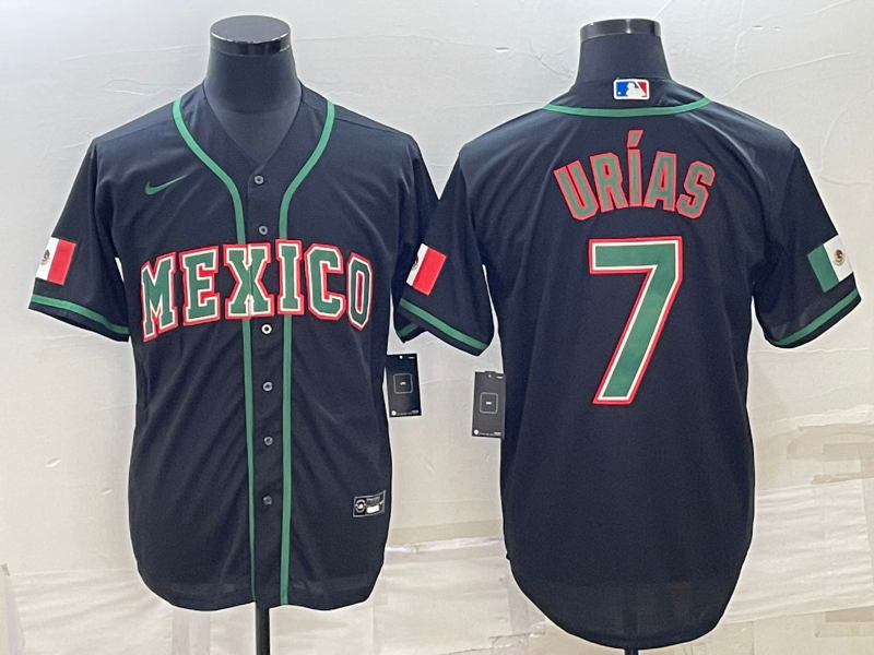 Men's 2023 World Baseball Classic #7 Julio Urias Mexico Black Jerseys