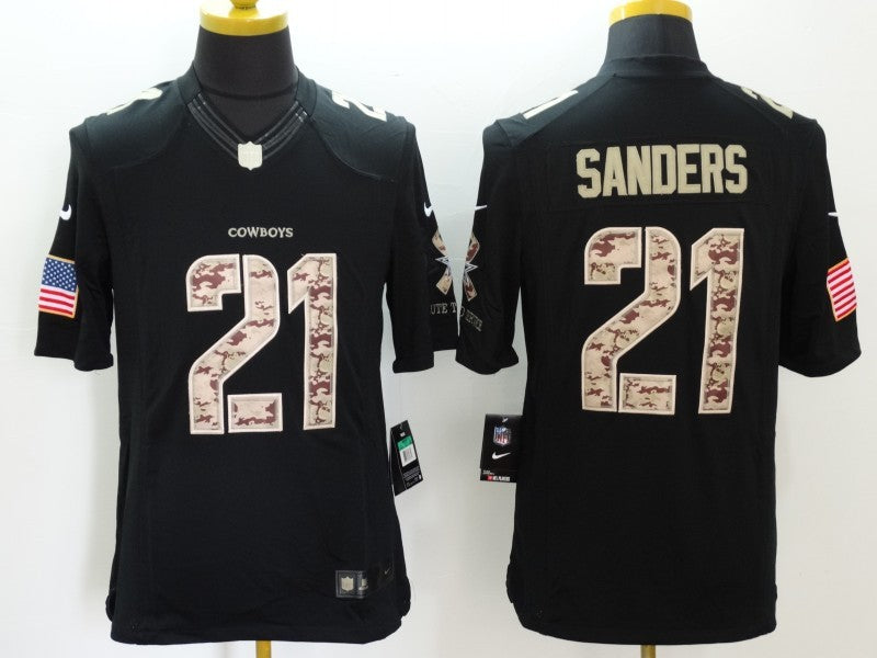 Men's Dallas Cowboys Deion Sanders #21 Black Game Player Jerseys
