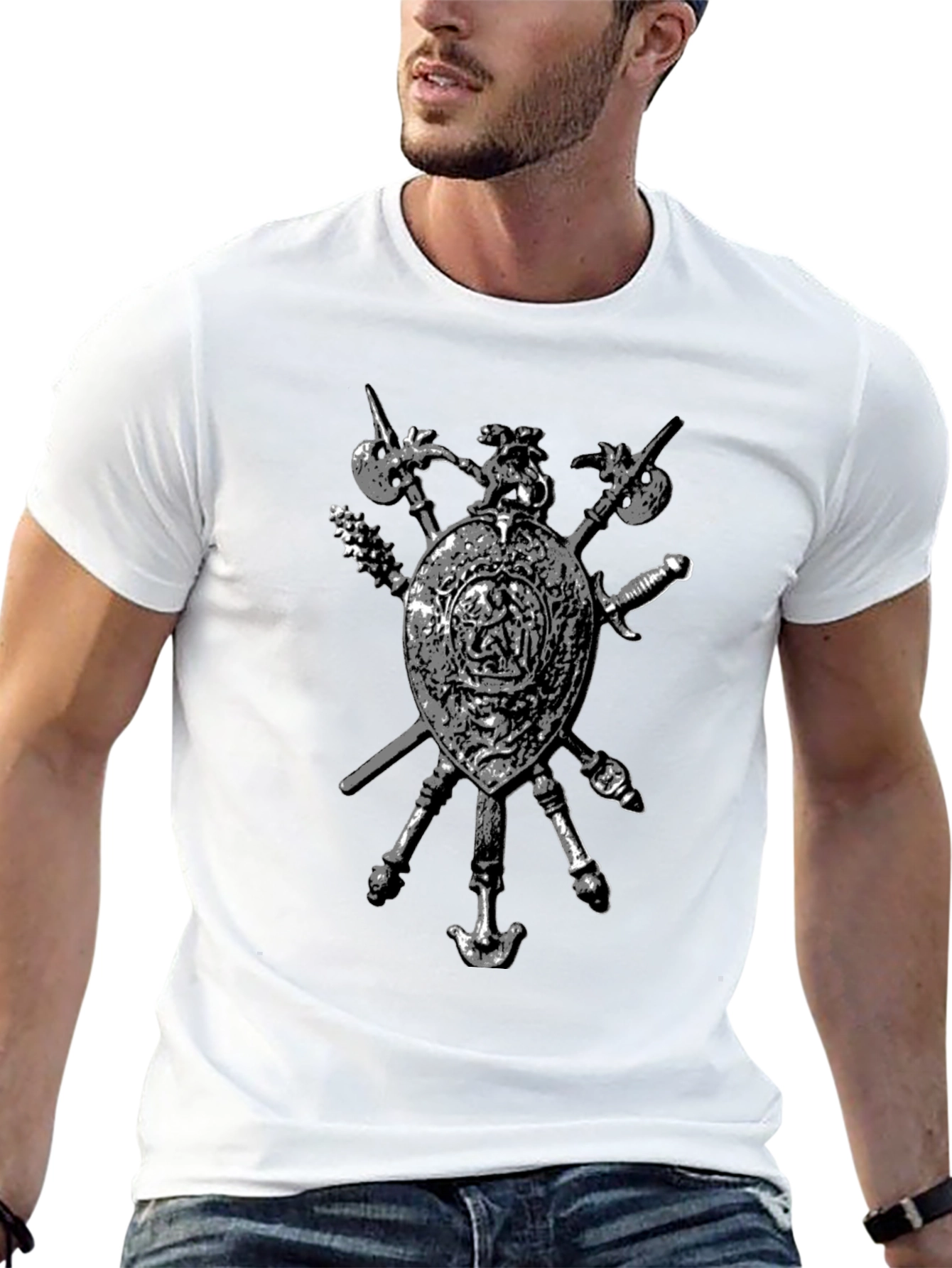 Medieval Shield & Weapons Graphic T-Shirt - Black