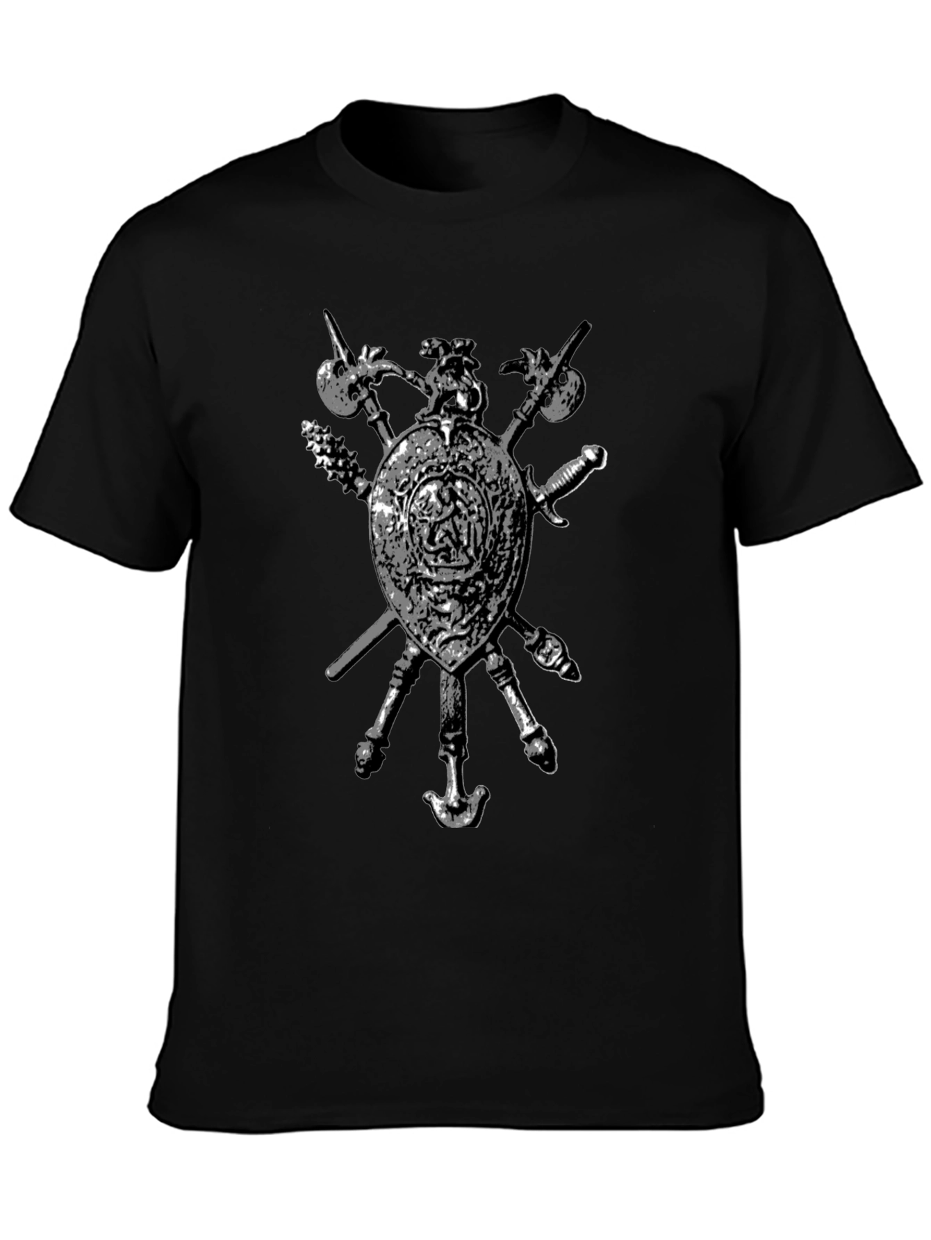 Medieval Shield & Weapons Graphic T-Shirt - Black