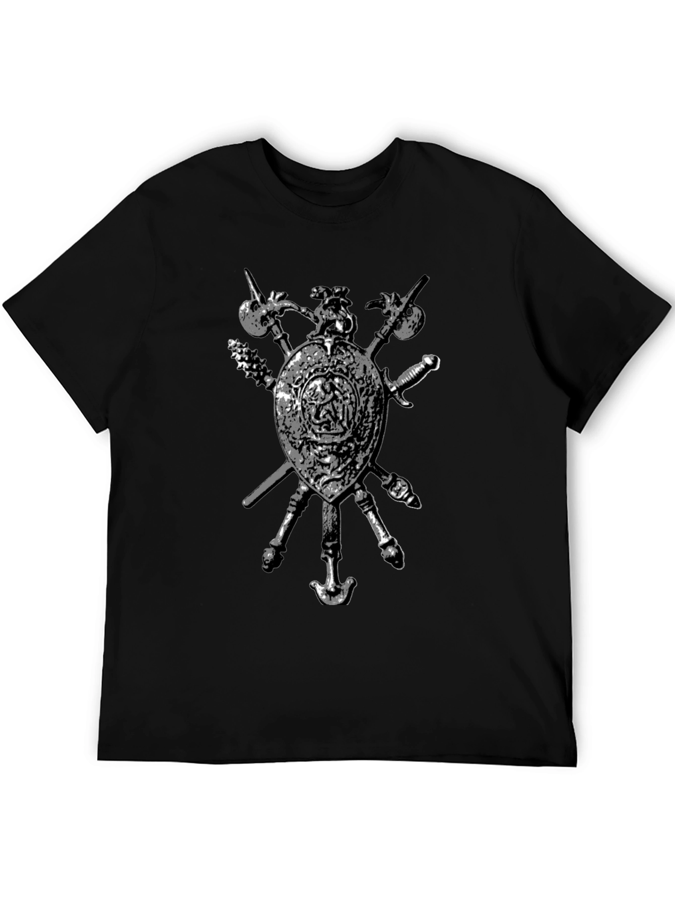 Medieval Shield & Weapons Graphic T-Shirt - Black