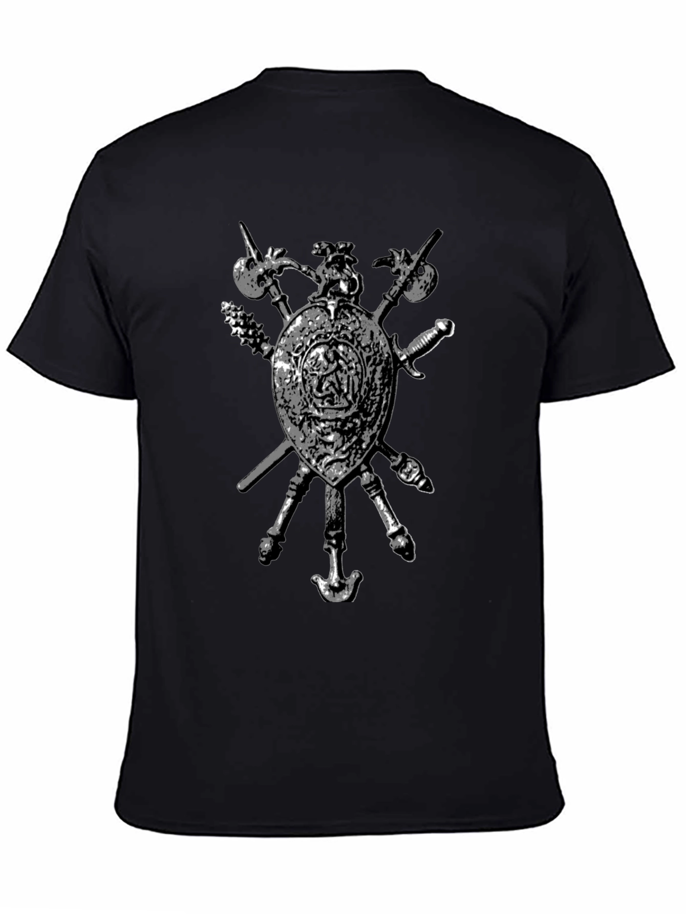 Medieval Shield & Weapons Graphic T-Shirt - Black