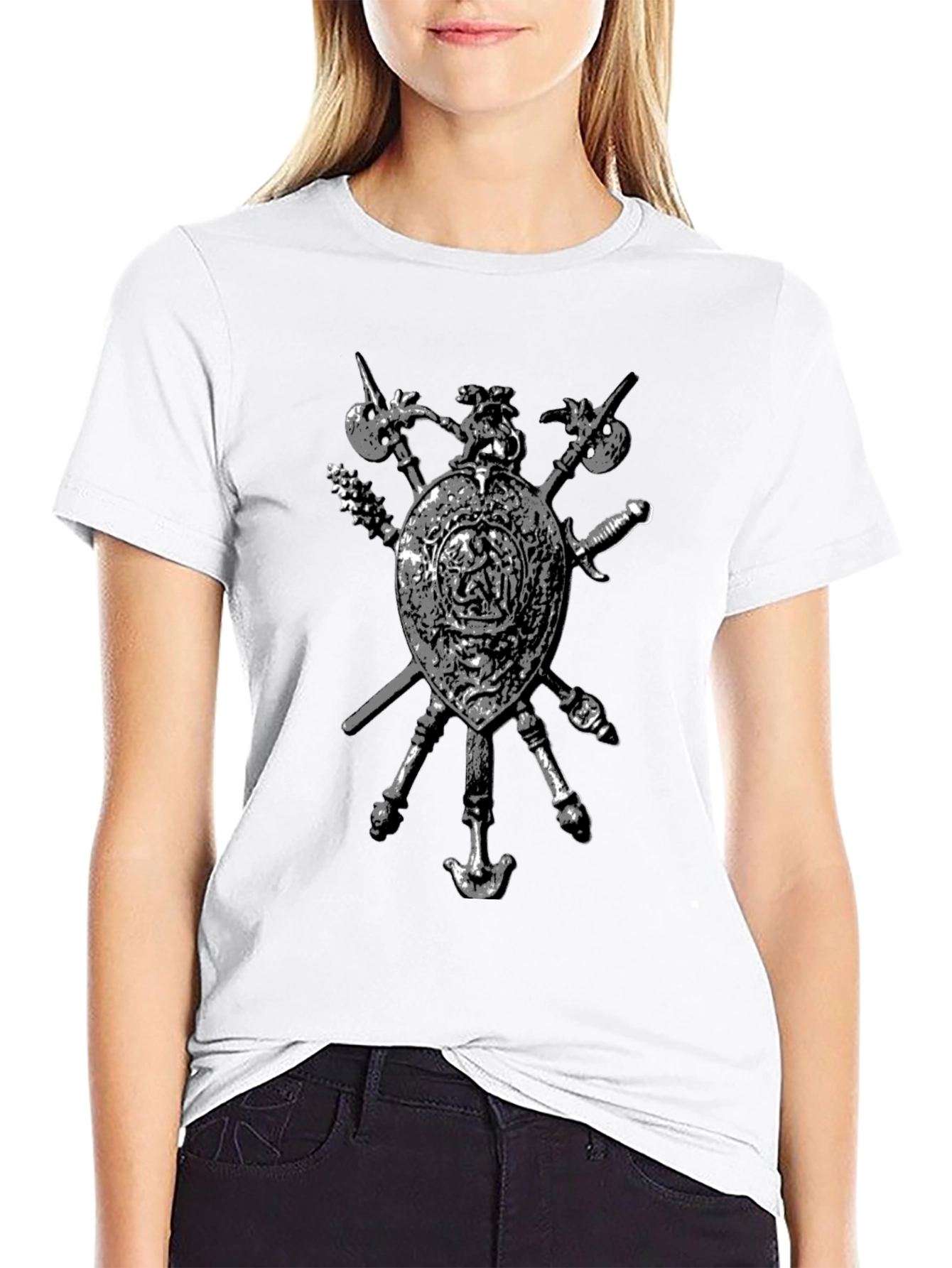 Medieval Shield & Weapons Graphic T-Shirt - Black