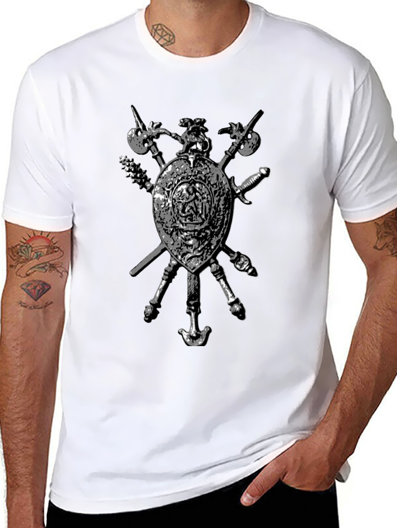 Medieval Shield & Weapons Graphic T-Shirt - Black