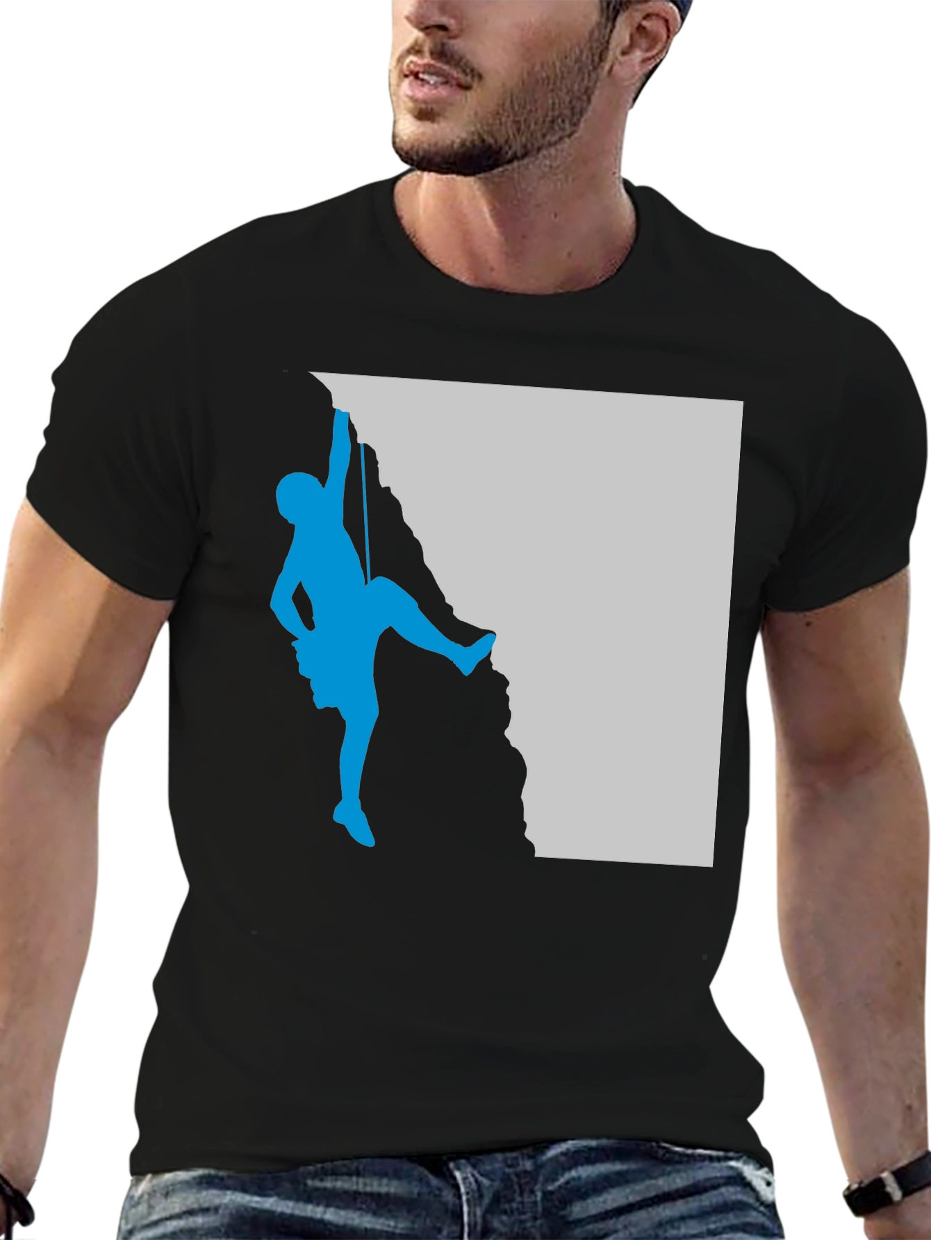Climbing Silhouette Graphic Tee - Black Casual T-Shirt