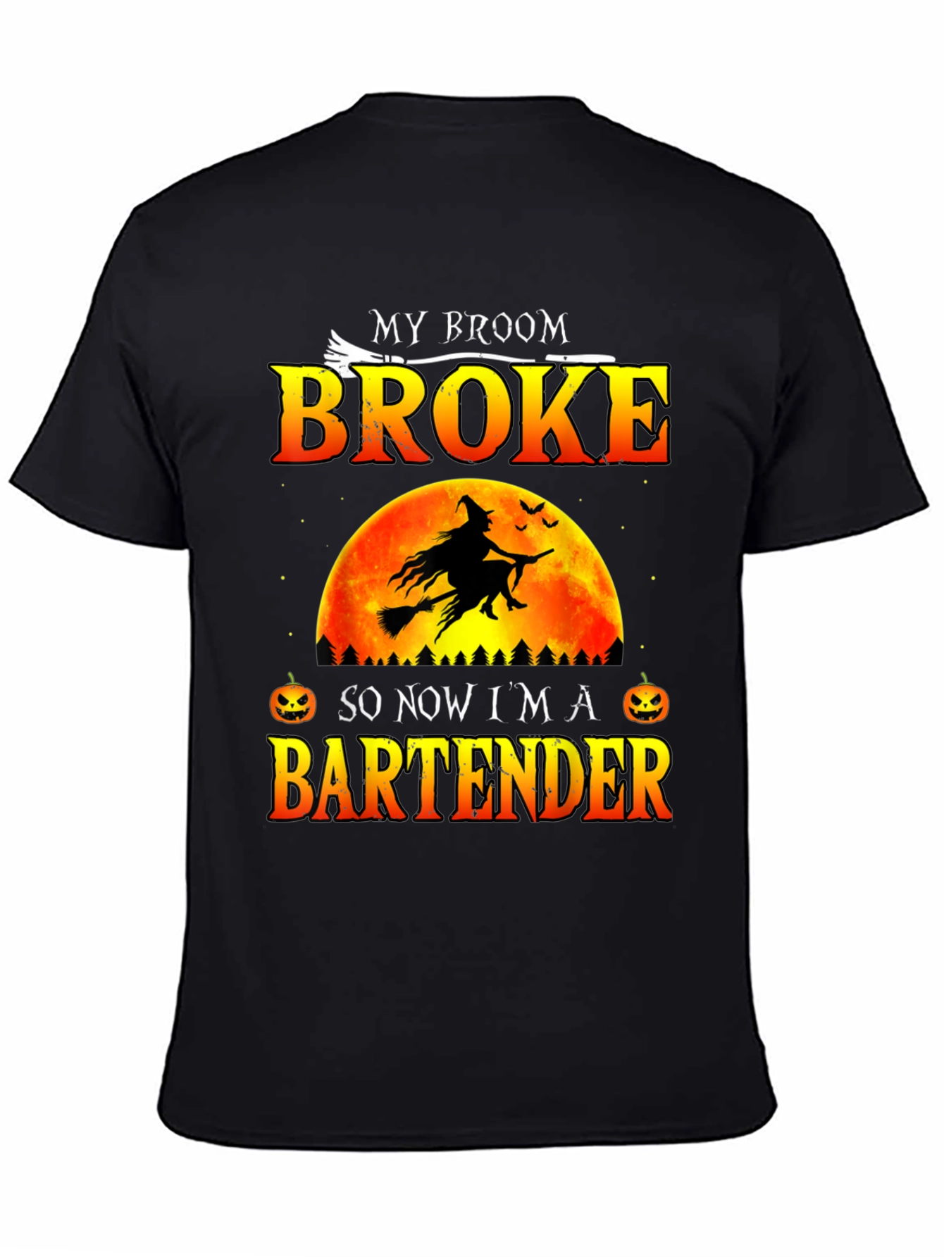 Broke Broom Bartender T-Shirt - Halloween Graphic Tee