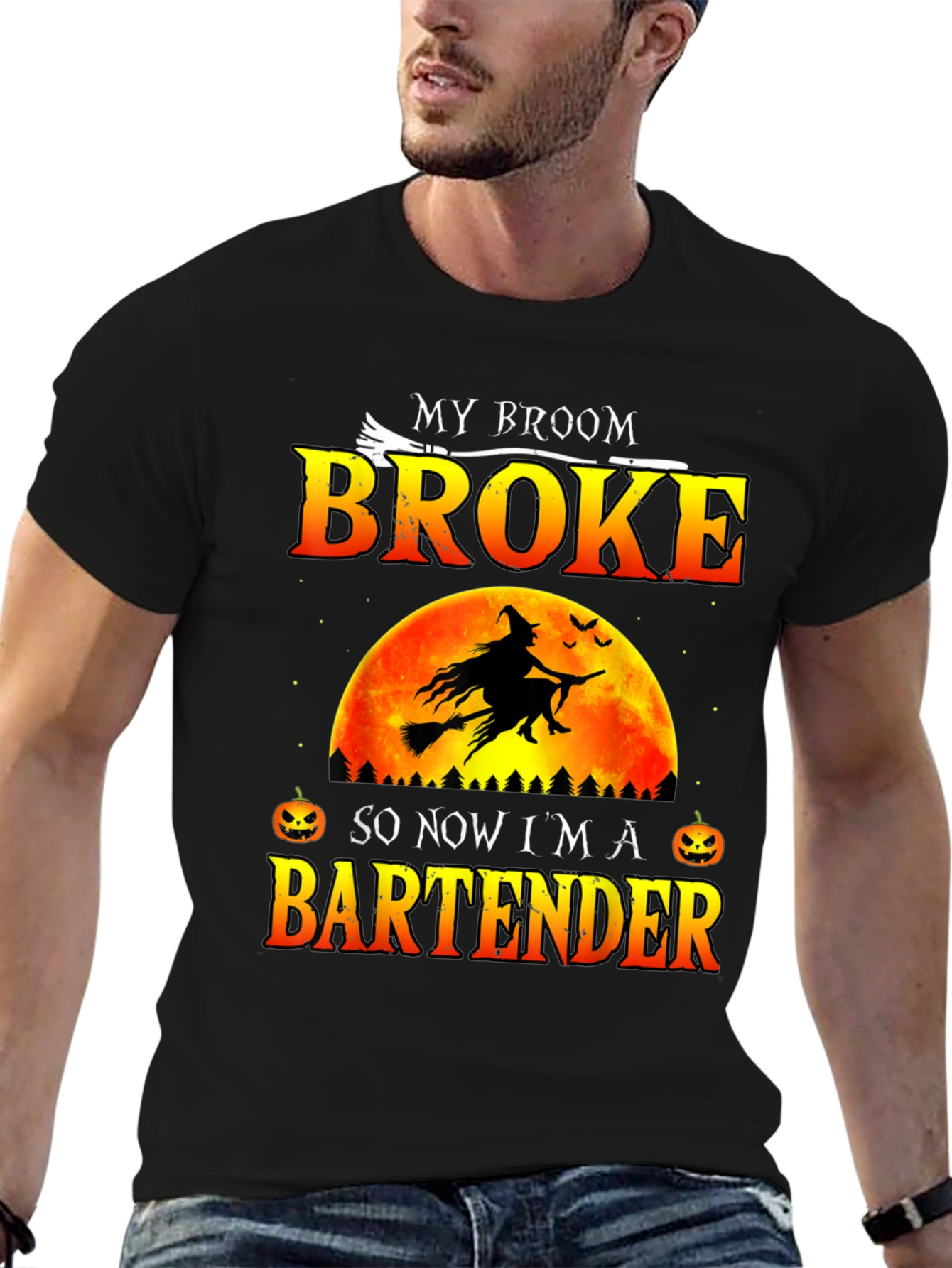 Broke Broom Bartender T-Shirt - Halloween Graphic Tee