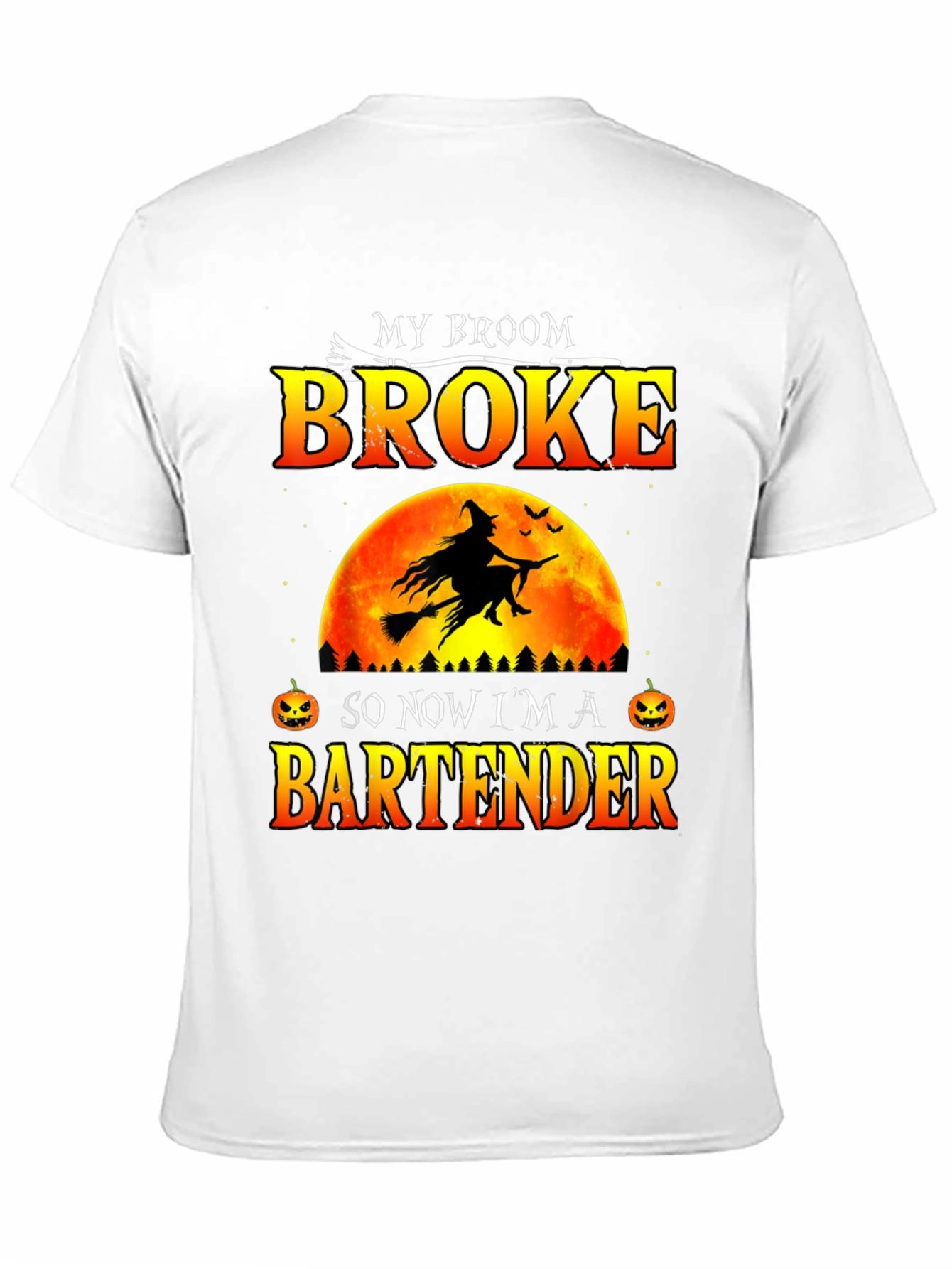 Broke Broom Bartender T-Shirt - Halloween Graphic Tee