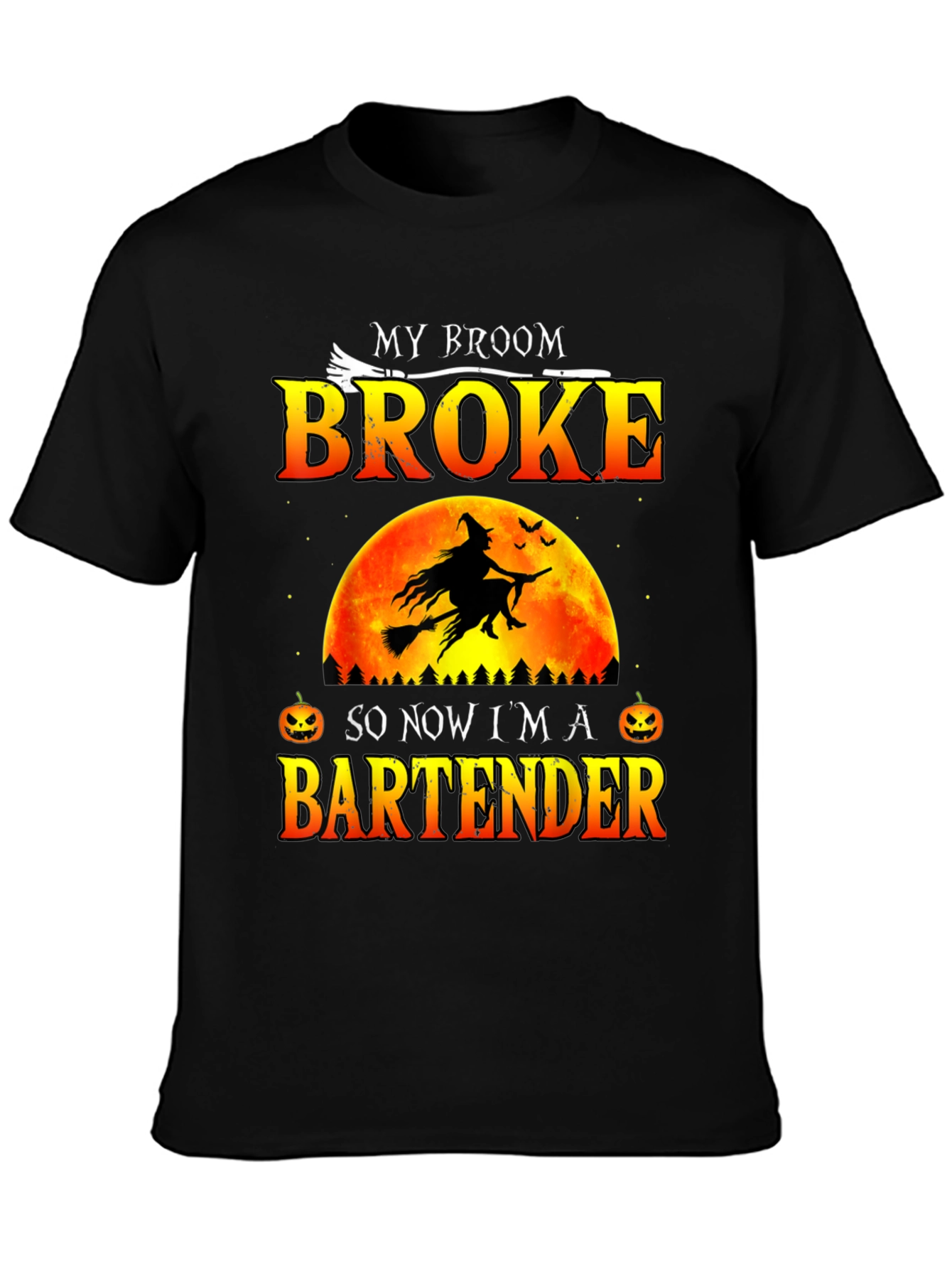 Broke Broom Bartender T-Shirt - Halloween Graphic Tee