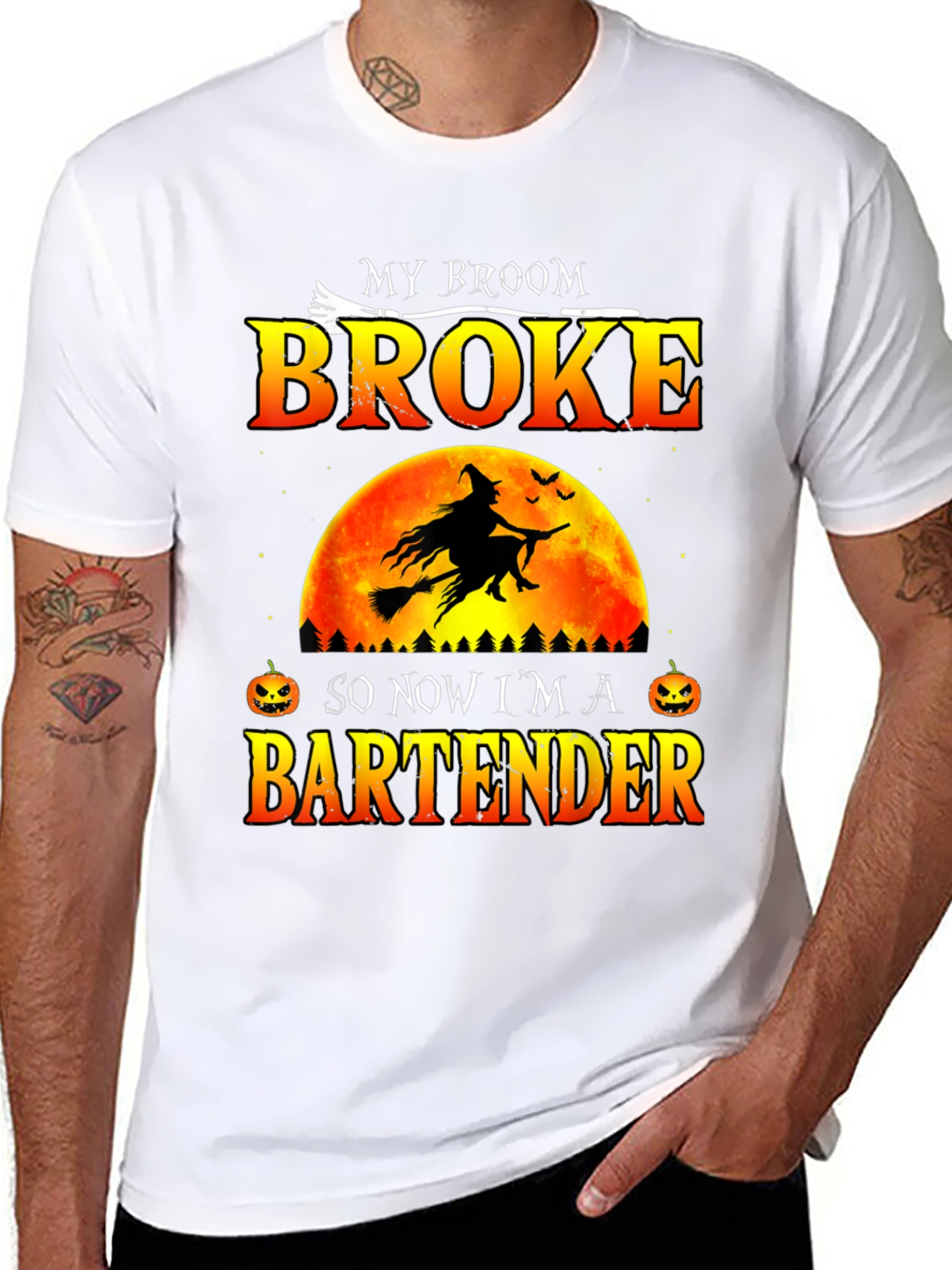 Broke Broom Bartender T-Shirt - Halloween Graphic Tee