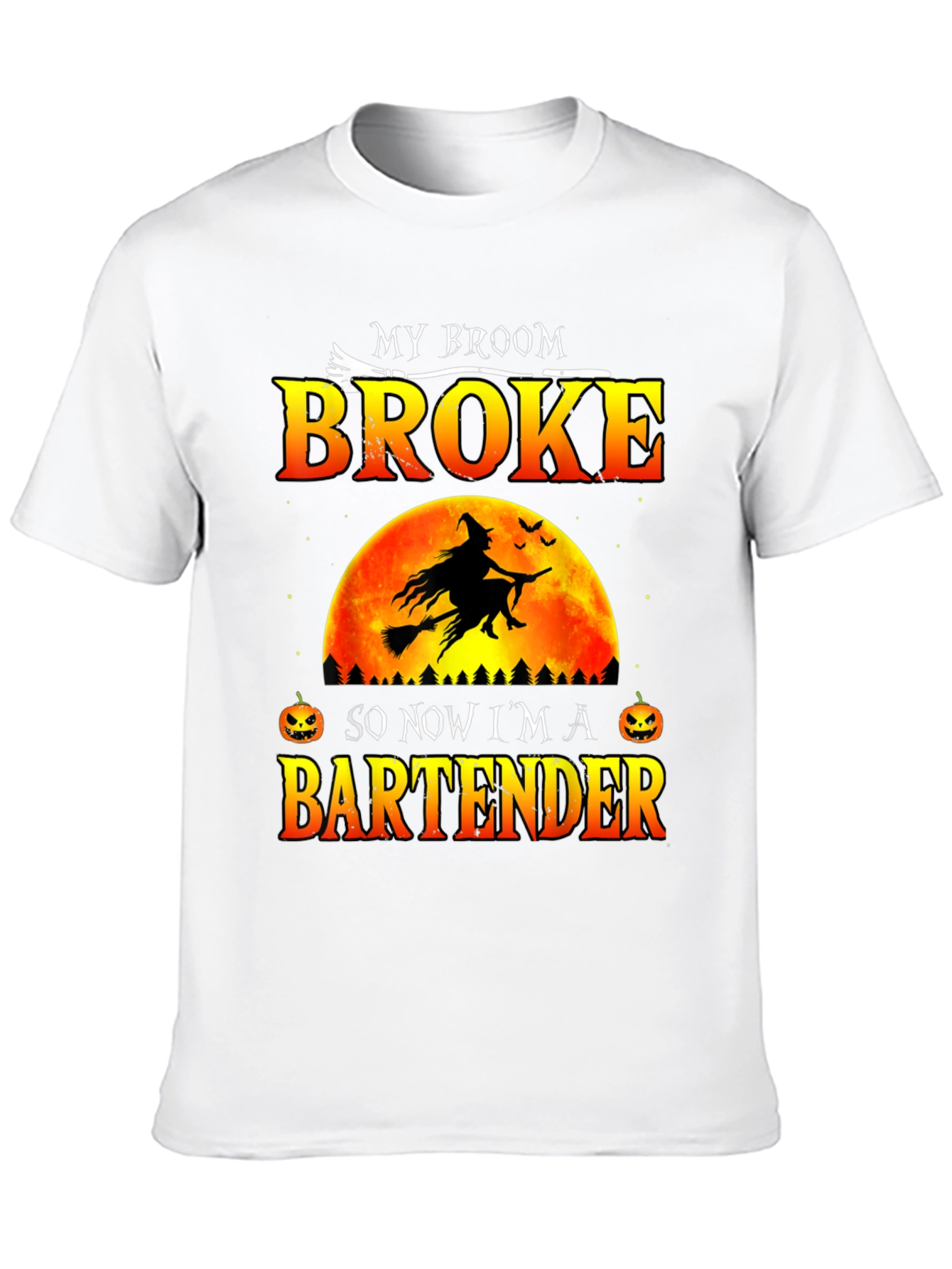 Broke Broom Bartender T-Shirt - Halloween Graphic Tee