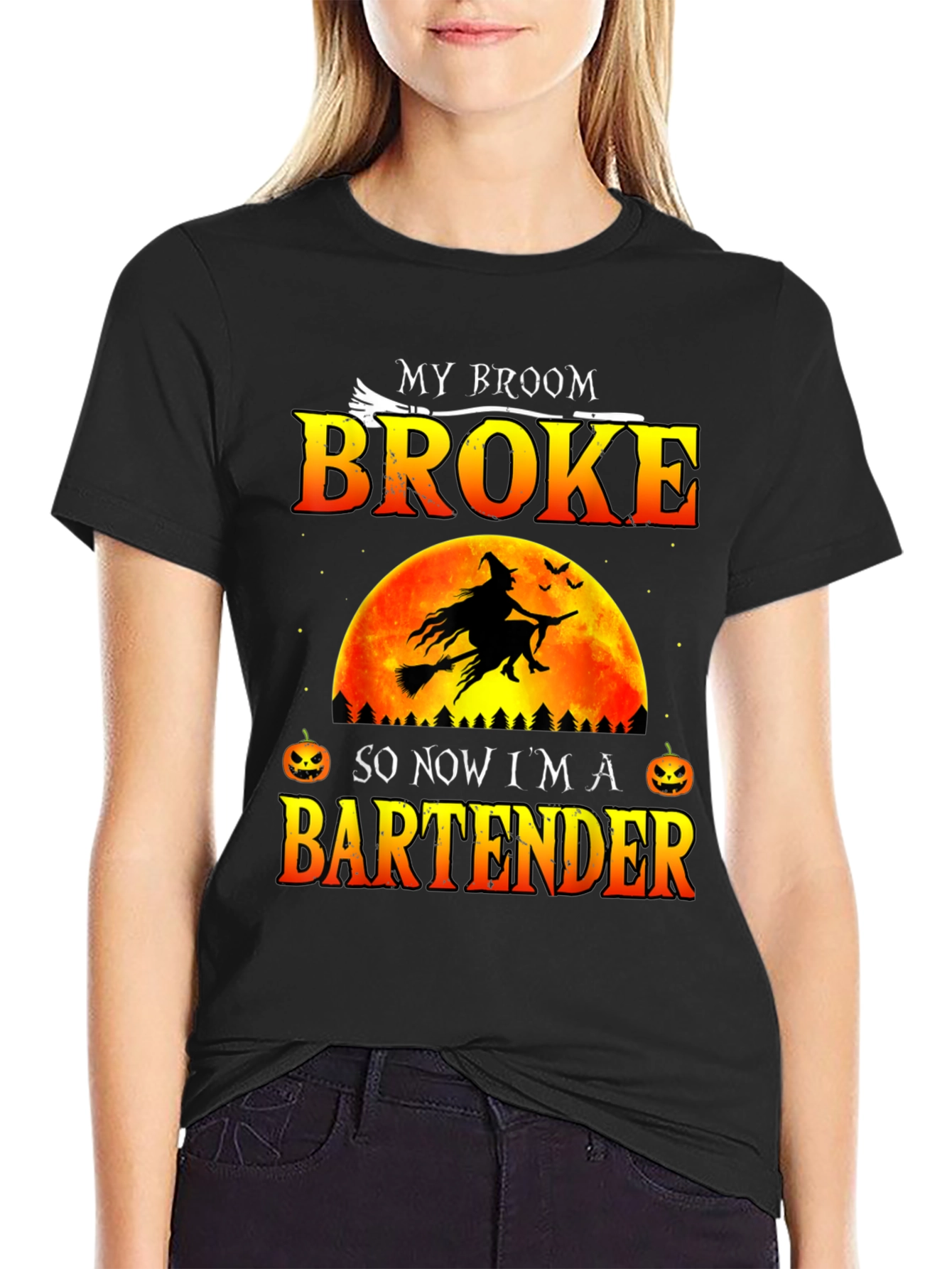 Broke Broom Bartender T-Shirt - Halloween Graphic Tee