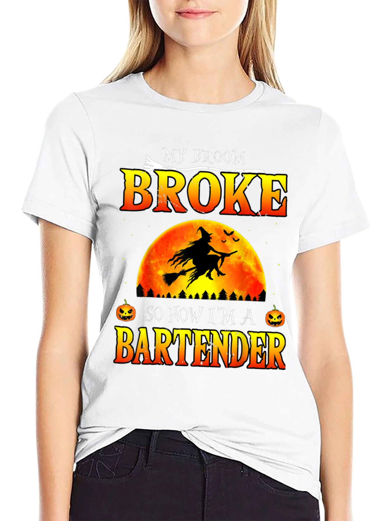 Broke Broom Bartender T-Shirt - Halloween Graphic Tee