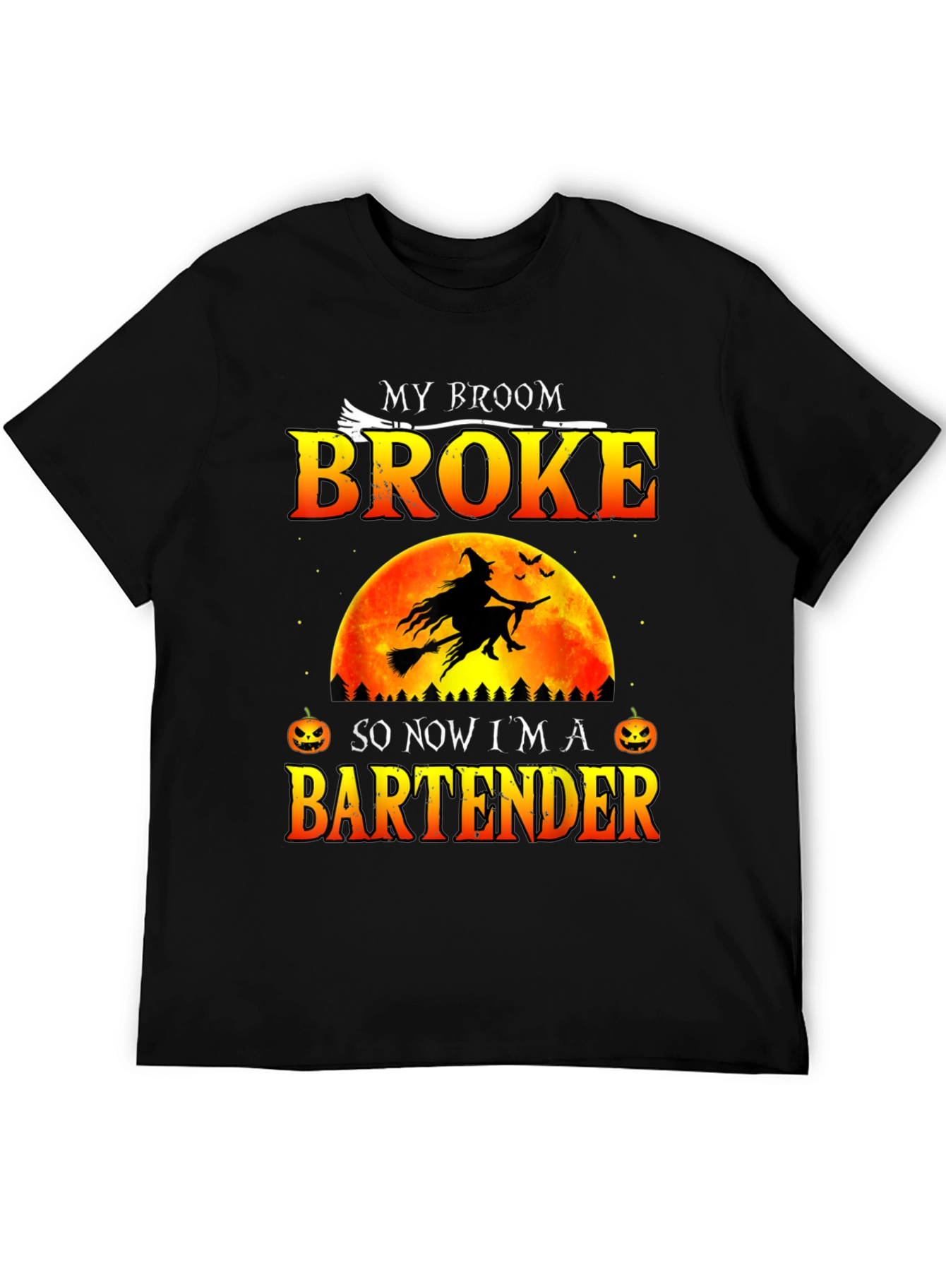 Broke Broom Bartender T-Shirt - Halloween Graphic Tee
