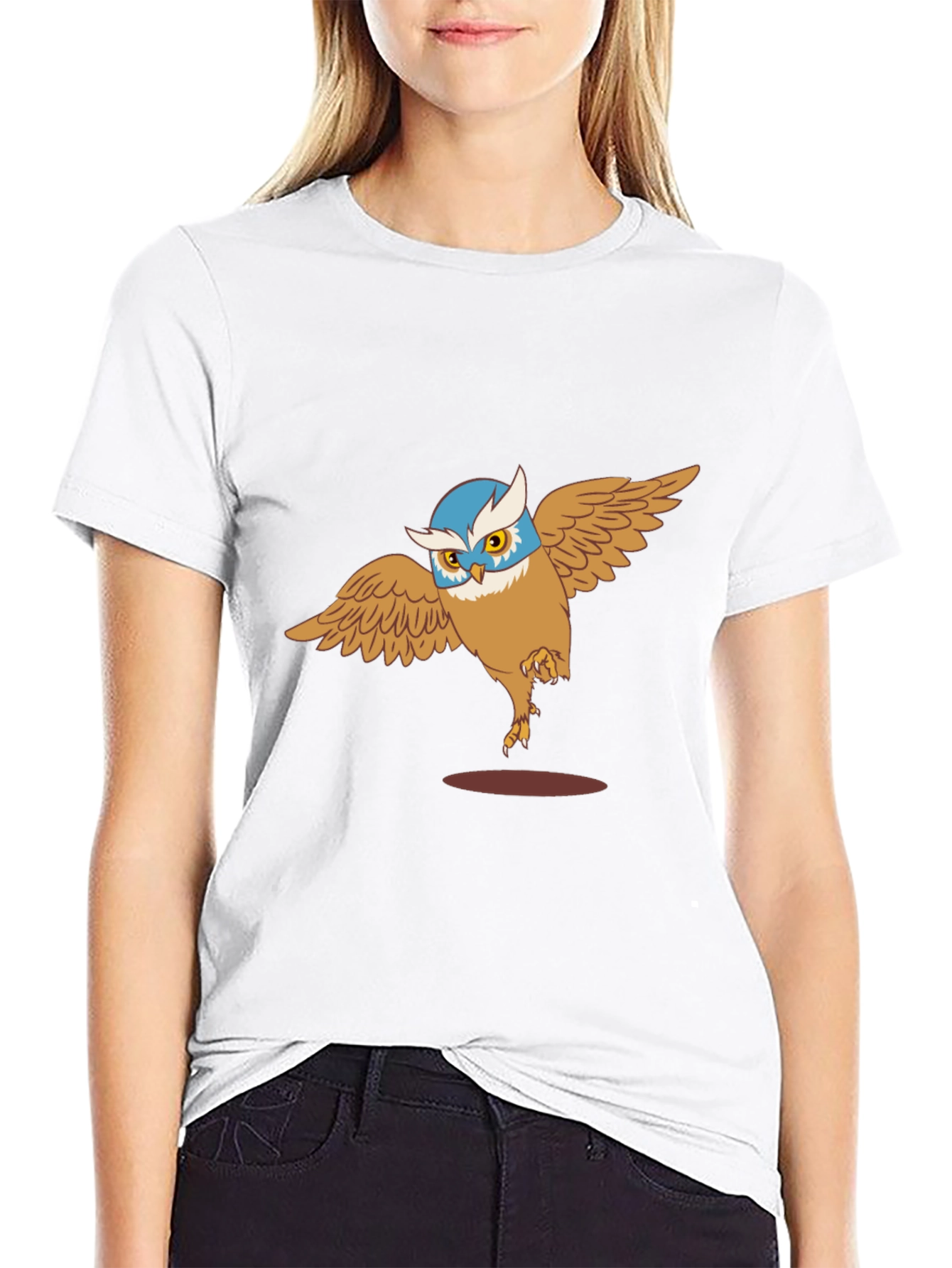 Owl Cartoon Graphic Print Black T-Shirt