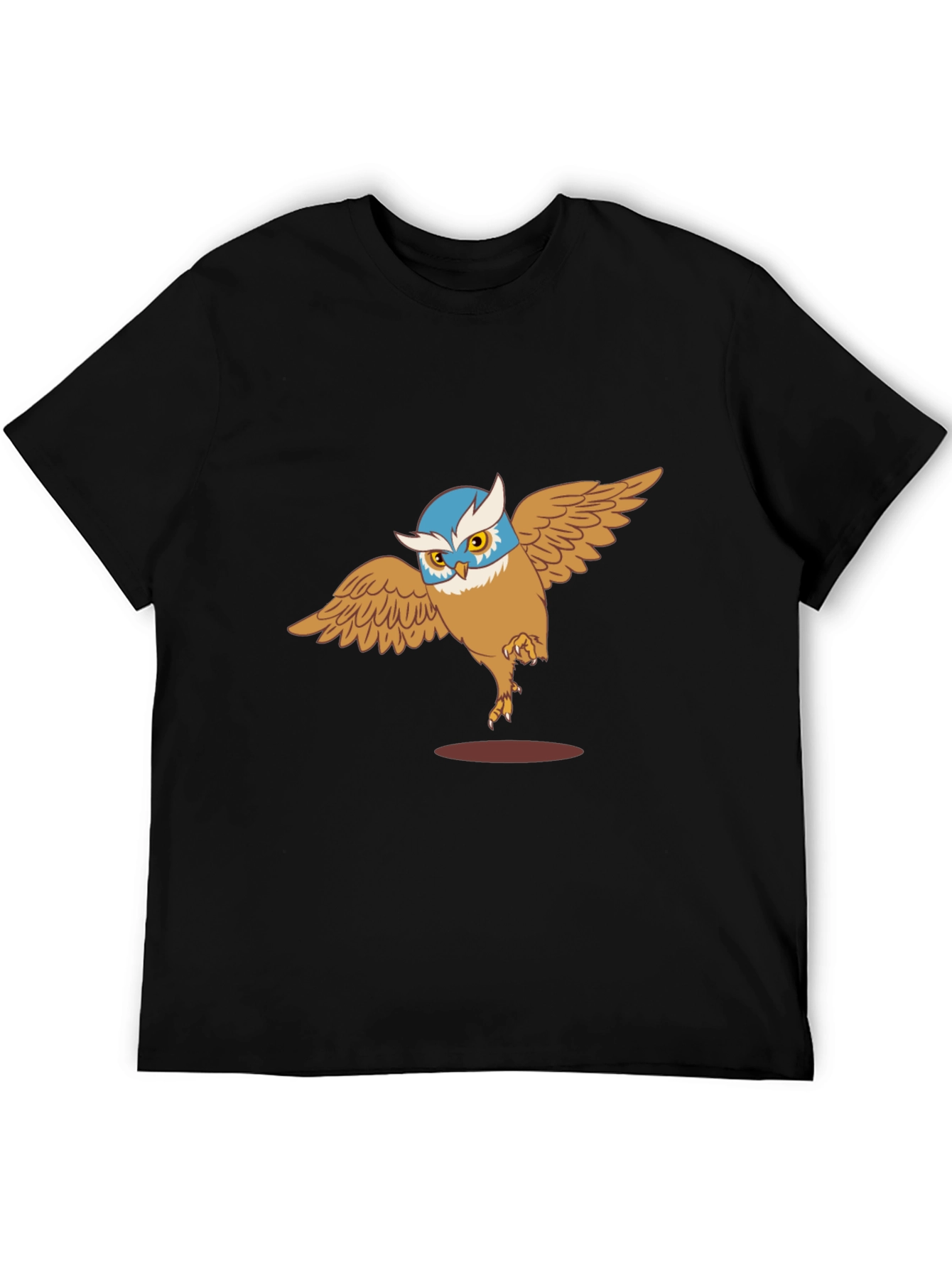 Owl Cartoon Graphic Print Black T-Shirt