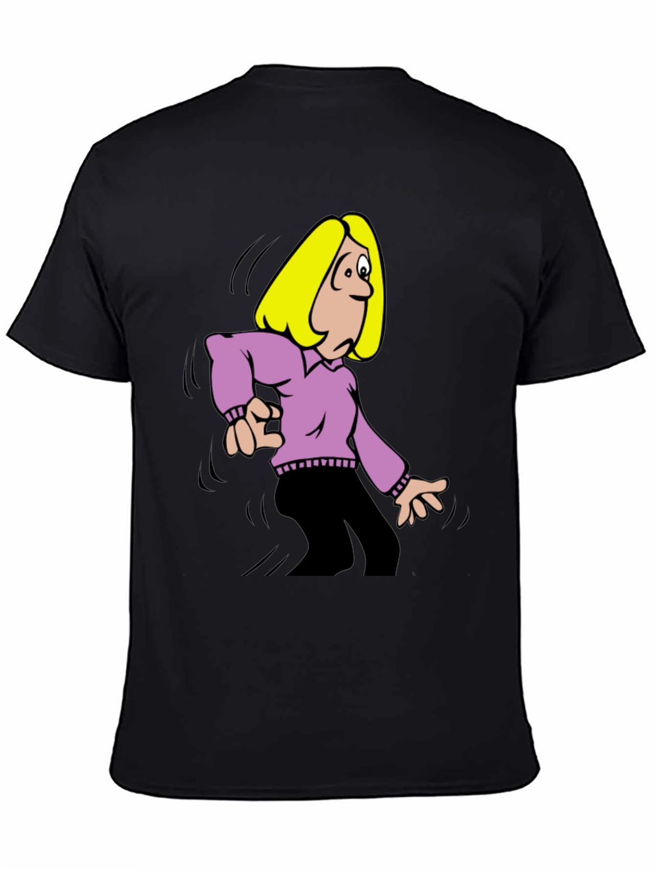 Cartoon Woman Graphic T-Shirt - Black