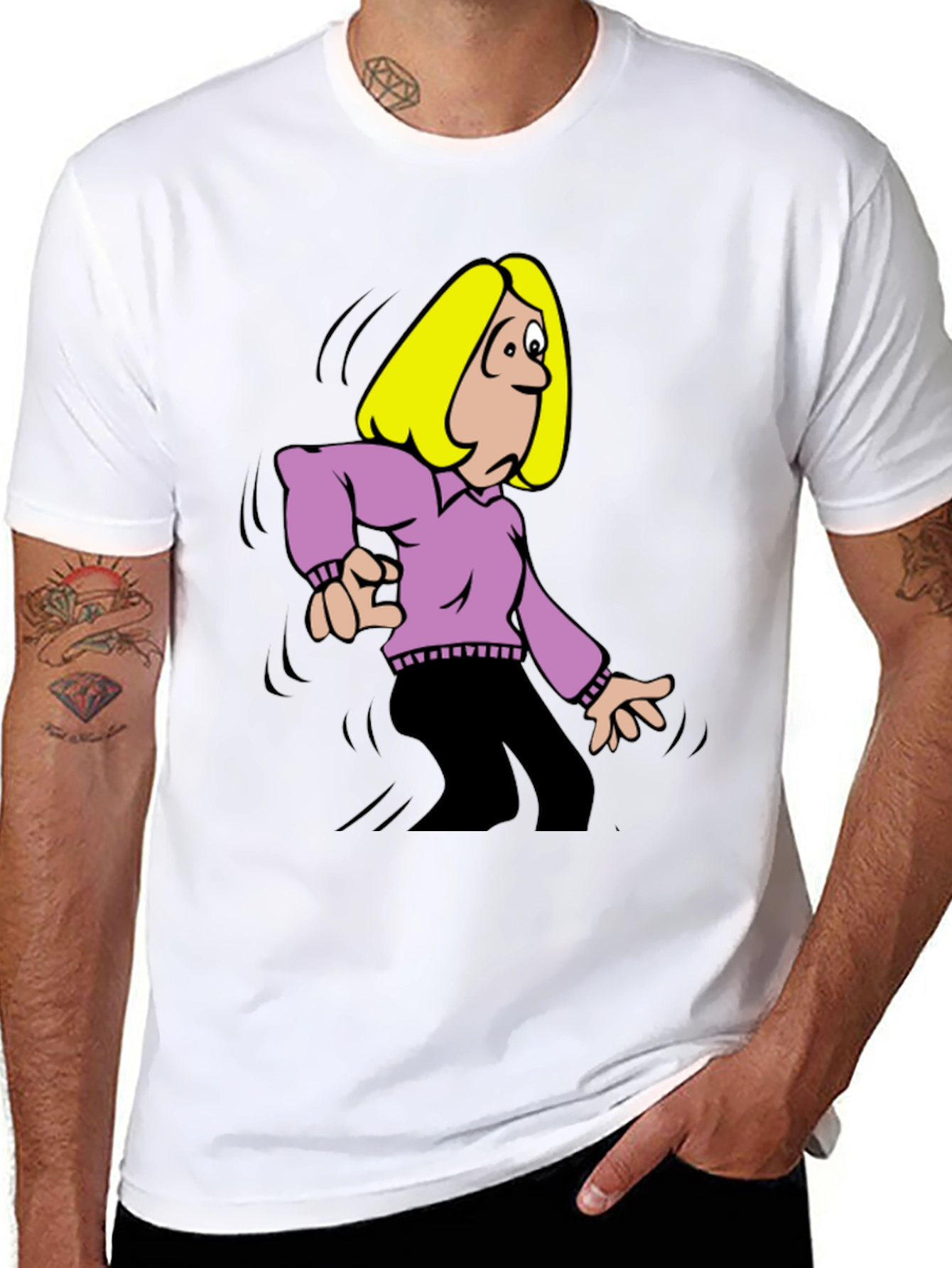 Cartoon Woman Graphic T-Shirt - Black