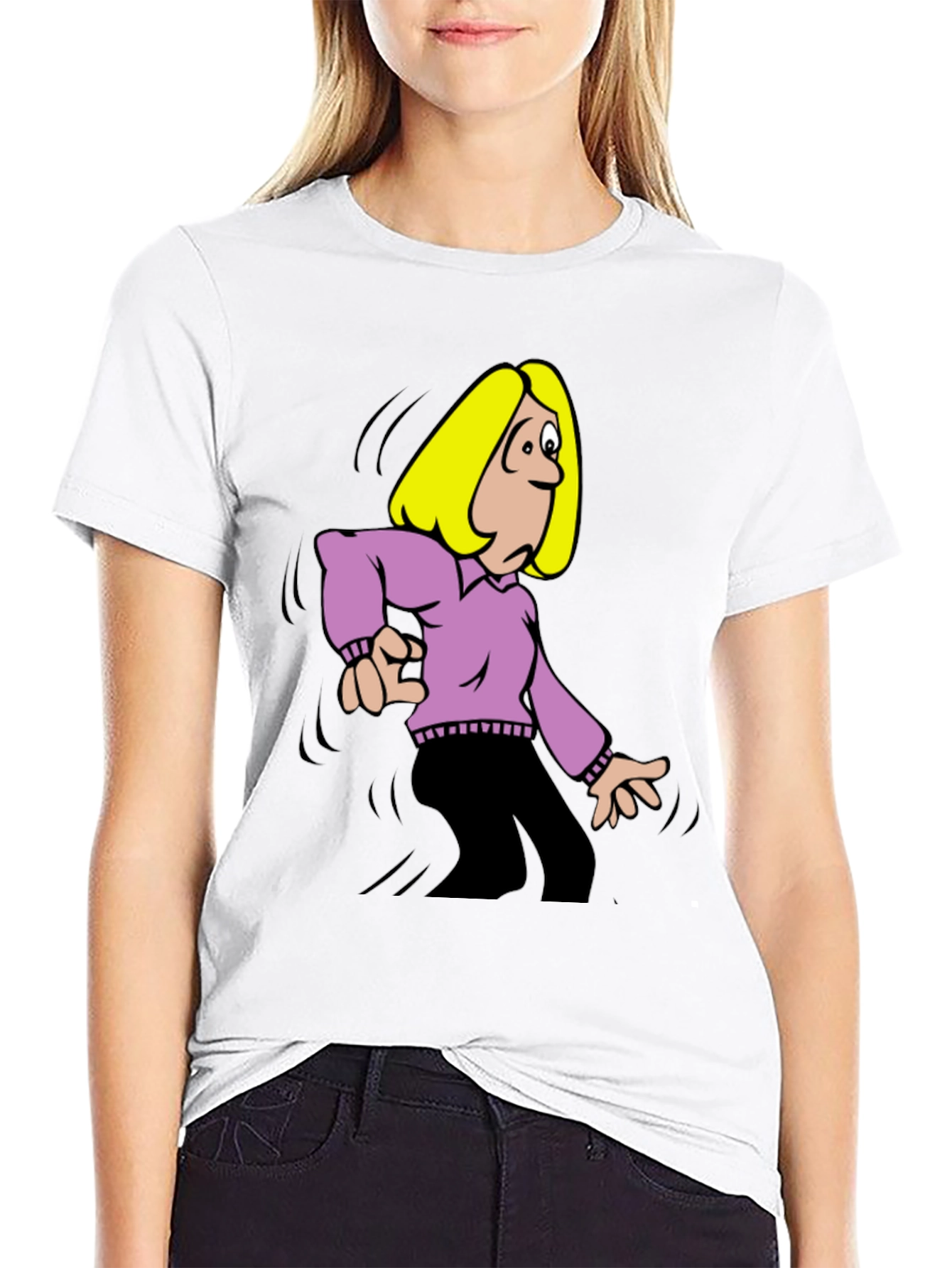 Cartoon Woman Graphic T-Shirt - Black