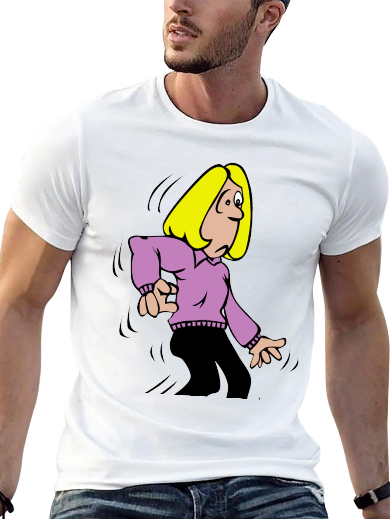 Cartoon Woman Graphic T-Shirt - Black