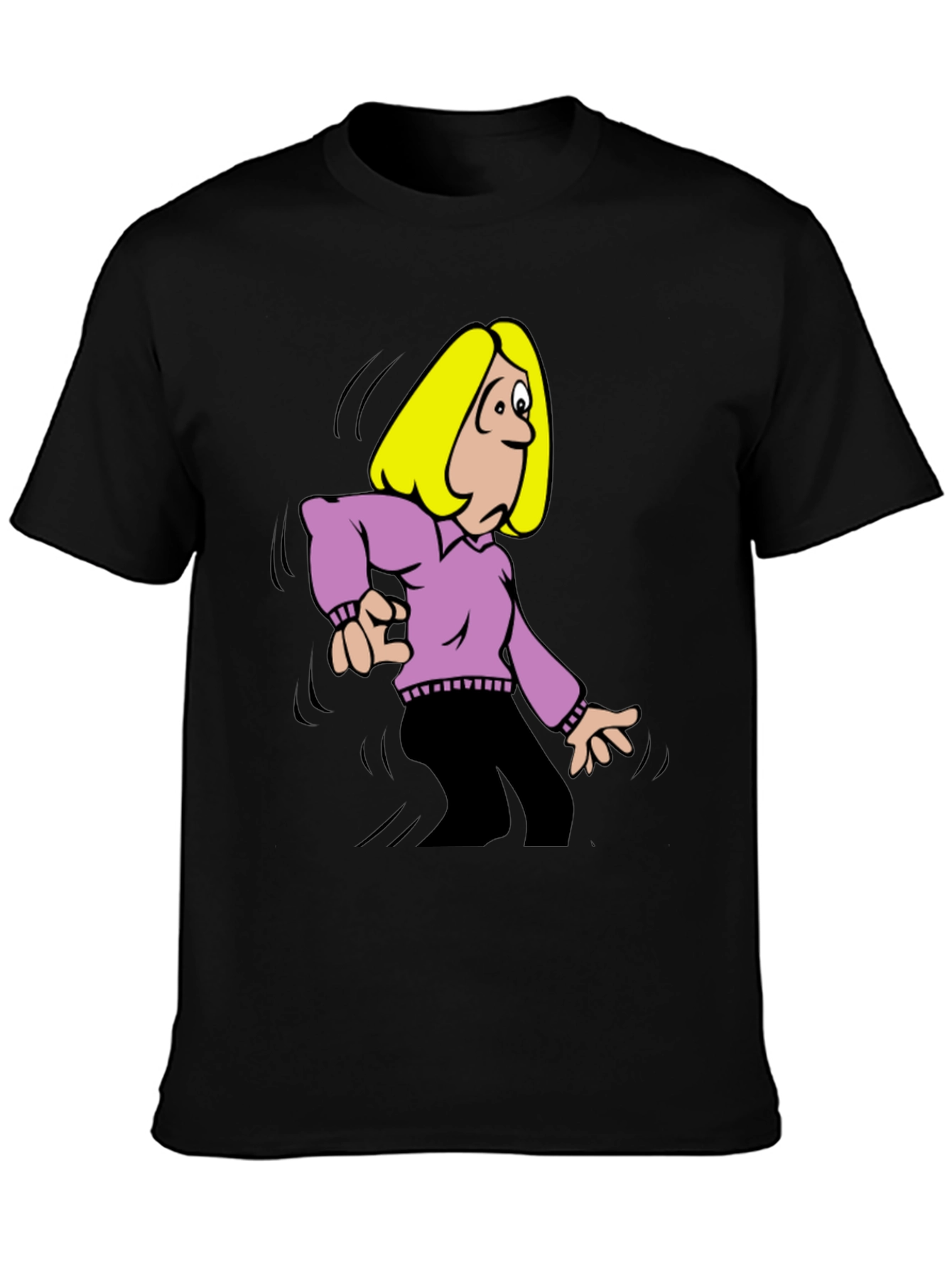 Cartoon Woman Graphic T-Shirt - Black
