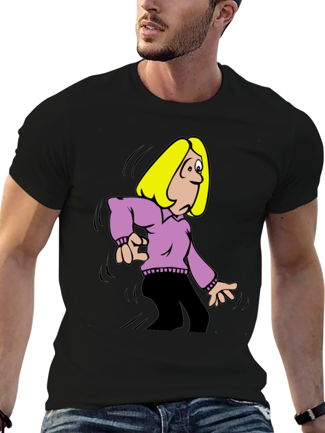 Cartoon Woman Graphic T-Shirt - Black