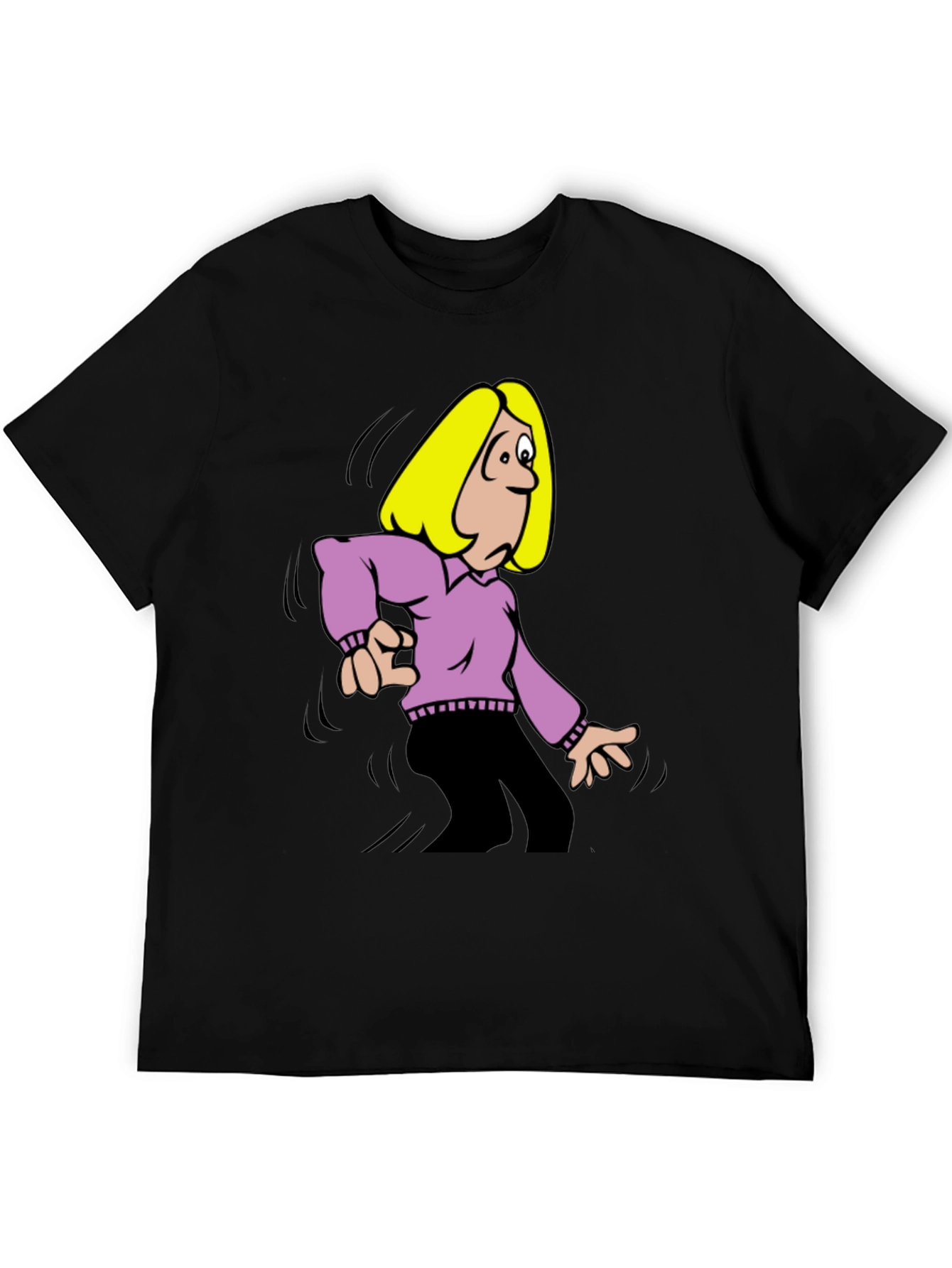 Cartoon Woman Graphic T-Shirt - Black