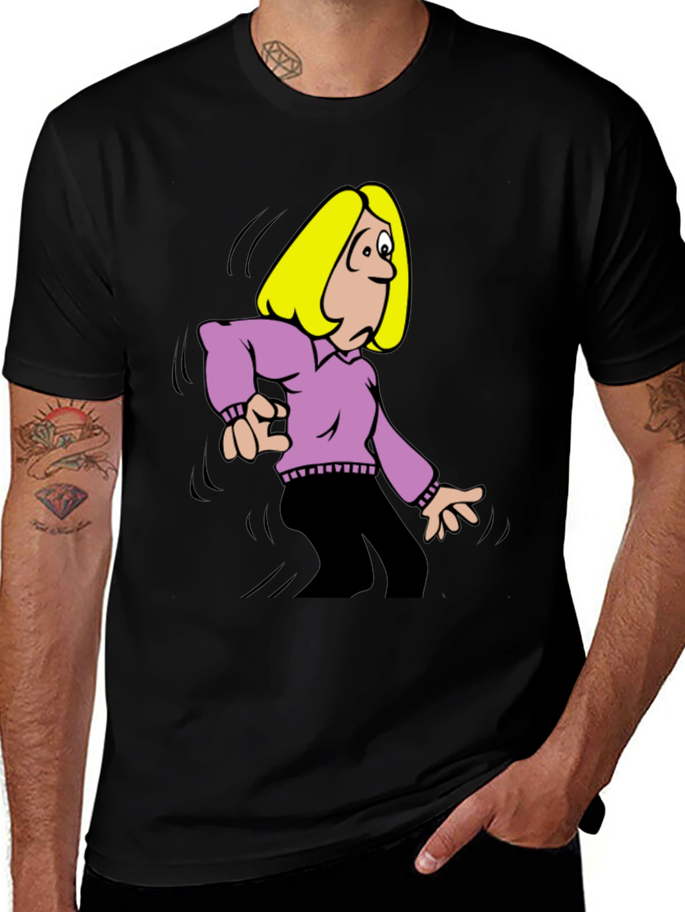 Cartoon Woman Graphic T-Shirt - Black