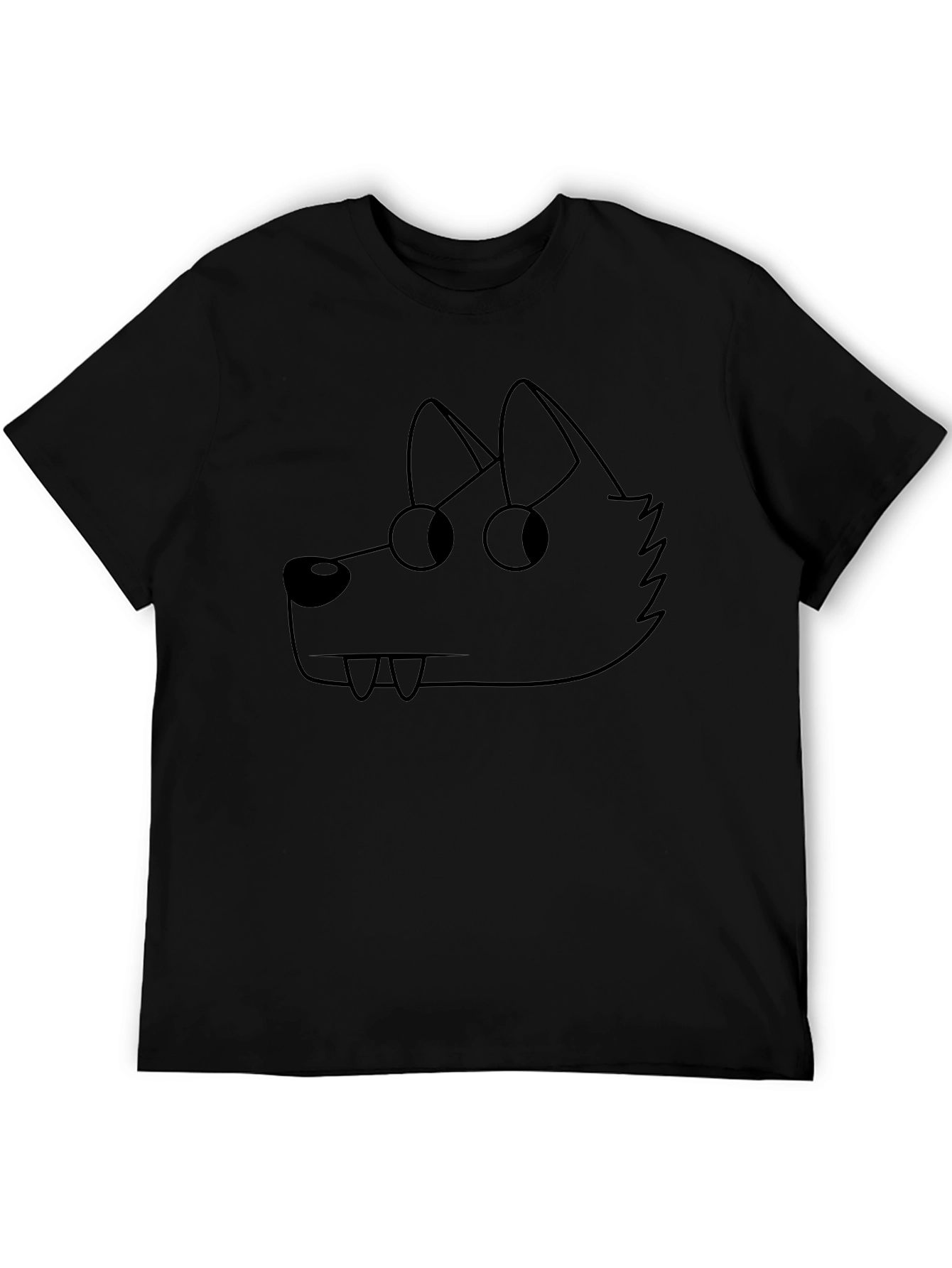 Cartoon Wolf Graphic Tee - Black Crew Neck T-Shirt