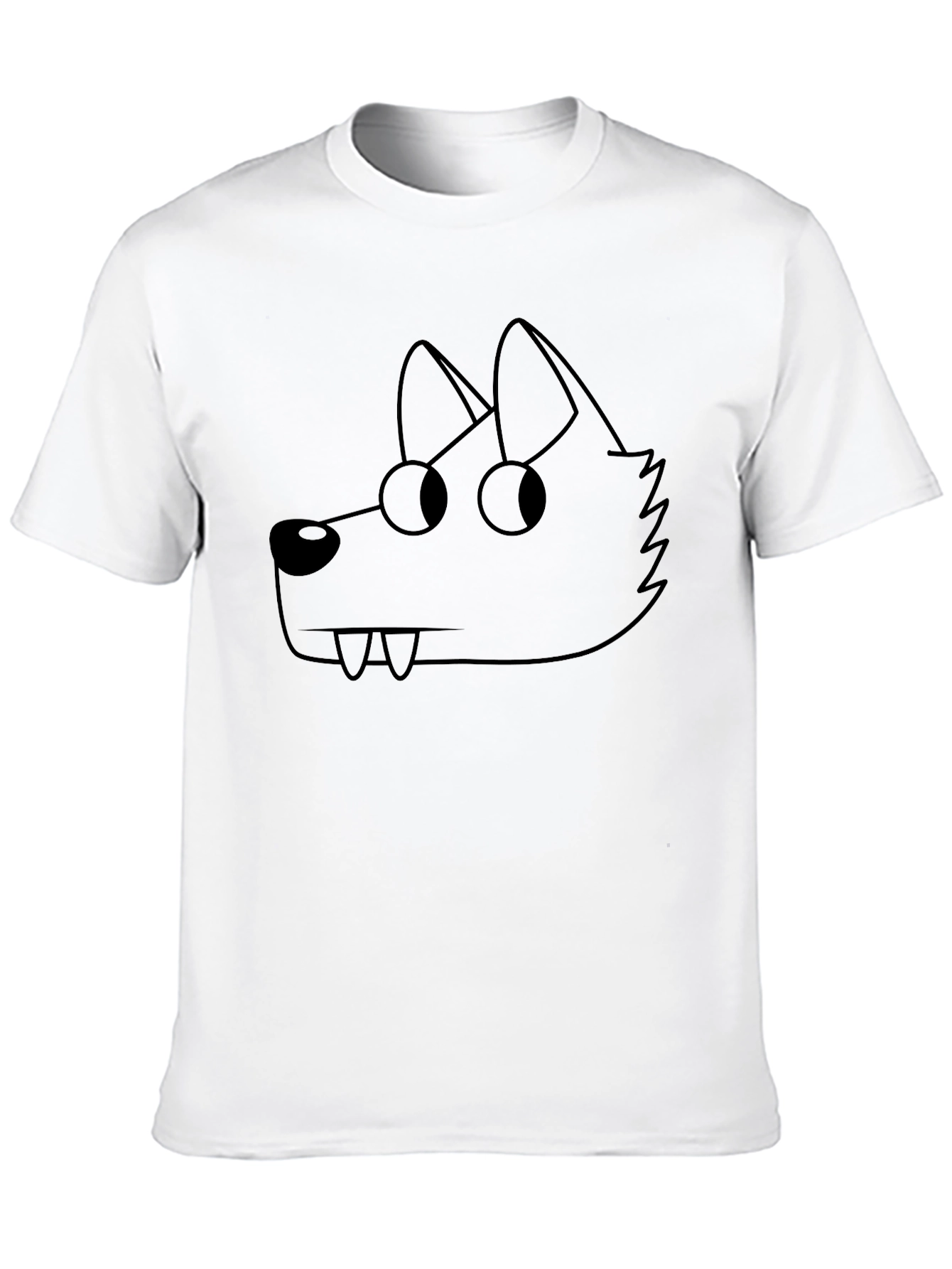 Cartoon Wolf Graphic Tee - Black Crew Neck T-Shirt