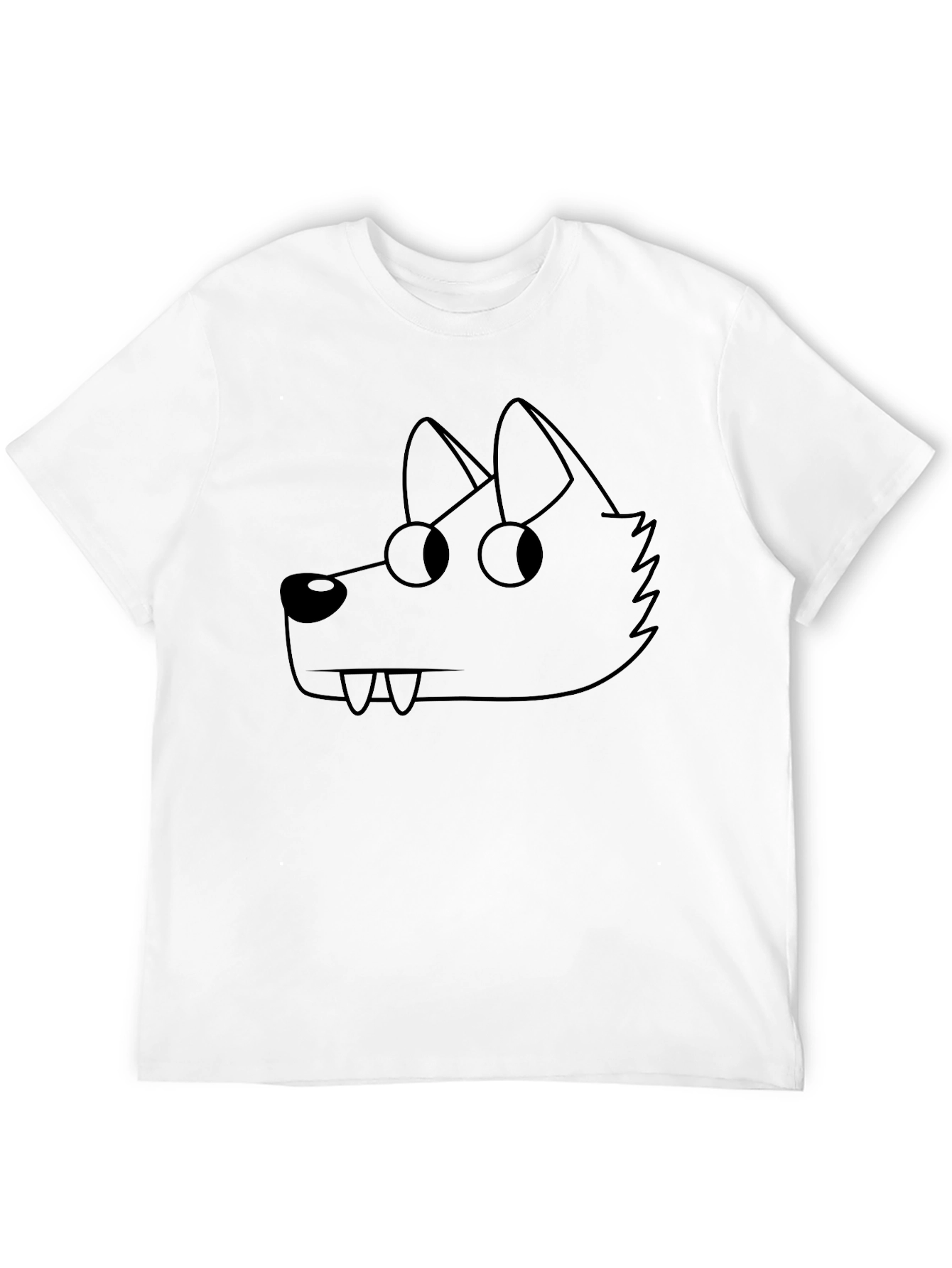 Cartoon Wolf Graphic Tee - Black Crew Neck T-Shirt