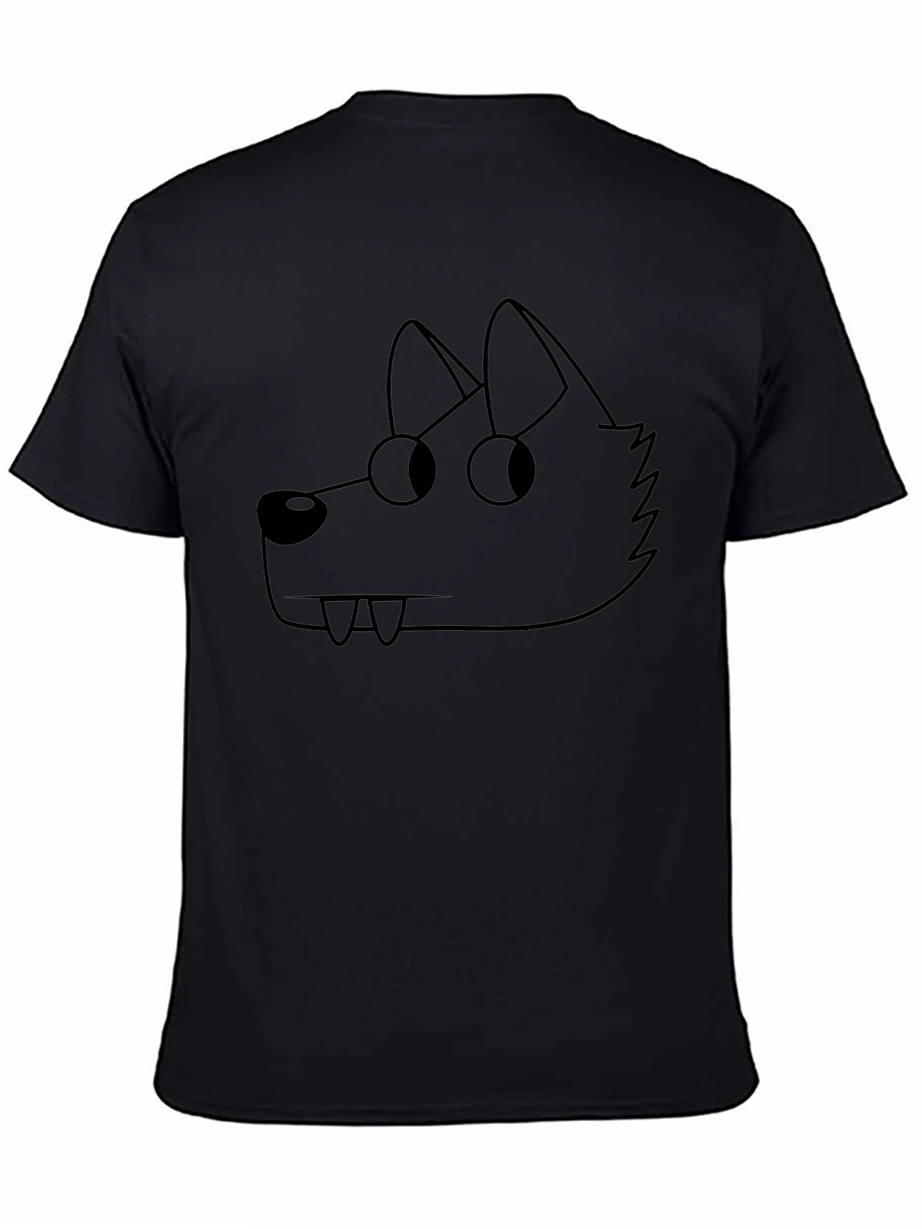 Cartoon Wolf Graphic Tee - Black Crew Neck T-Shirt