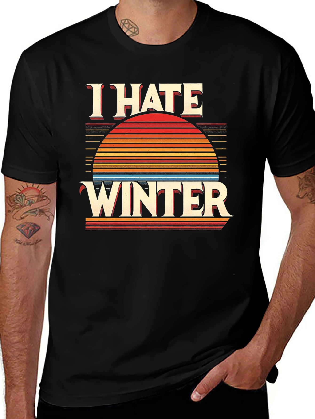 I Hate Winter Graphic Tee - Retro Sunset Design