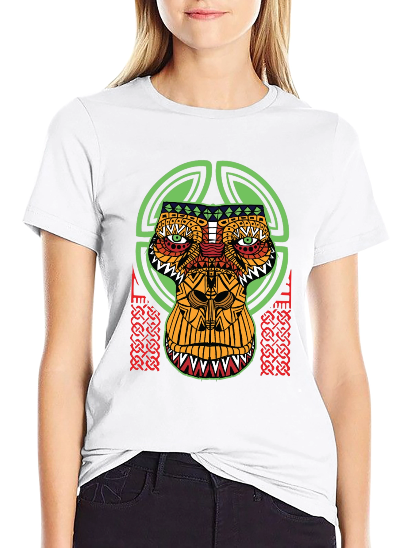 Tribal Mask Graphic Tee - Unique Design