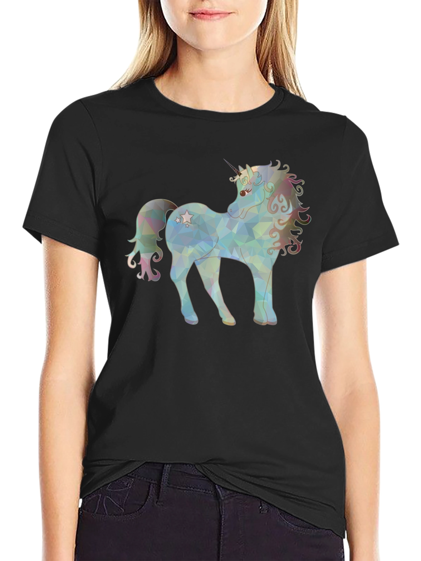 Unicorn Graphic Print Black T-Shirt