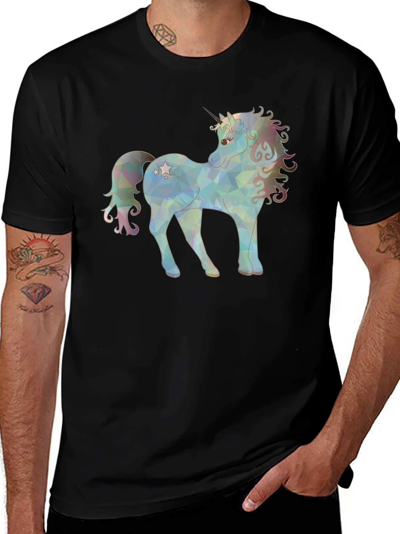 Unicorn Graphic Print Black T-Shirt