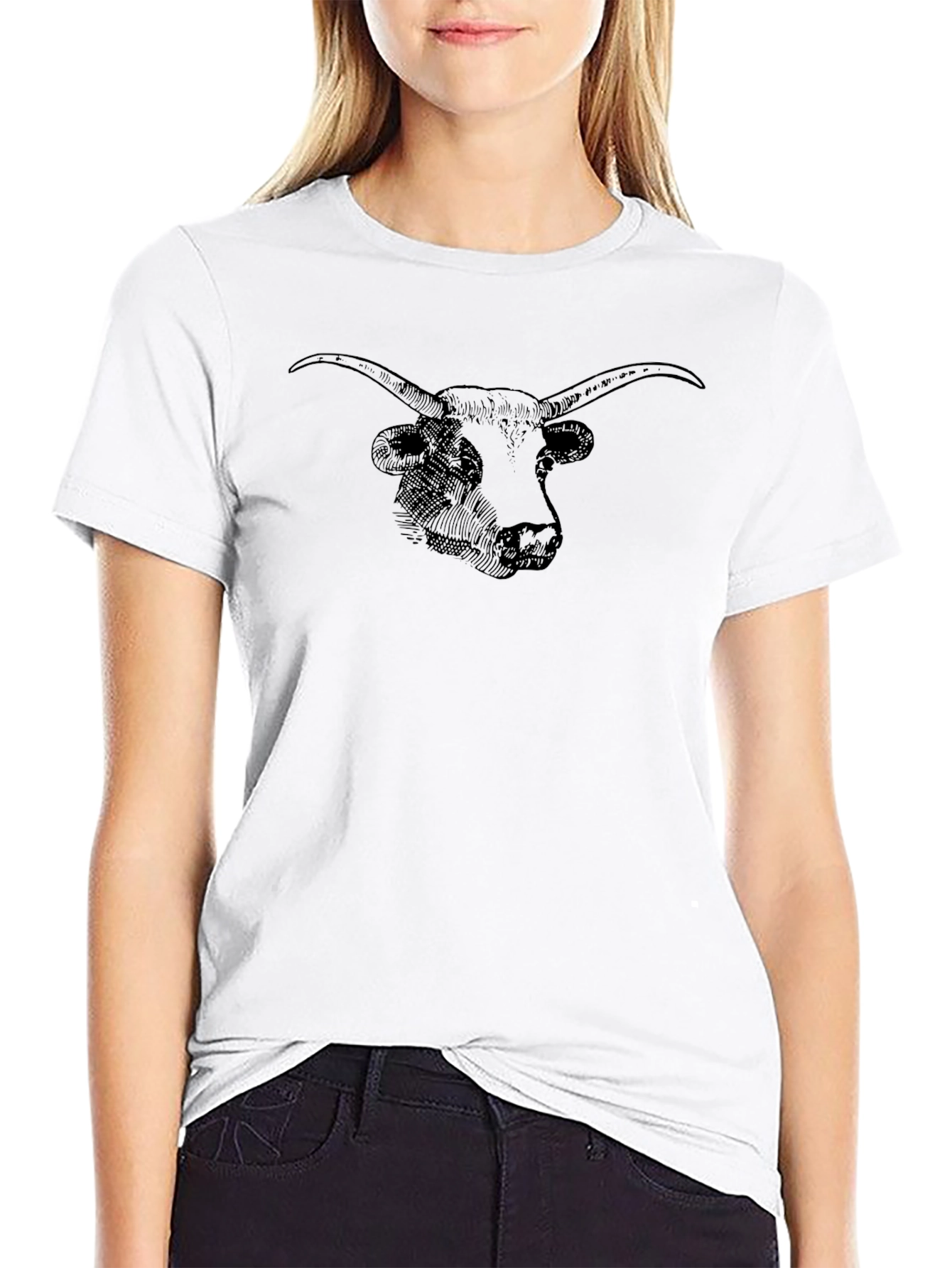 Longhorn Bull Graphic Print Black T-Shirt