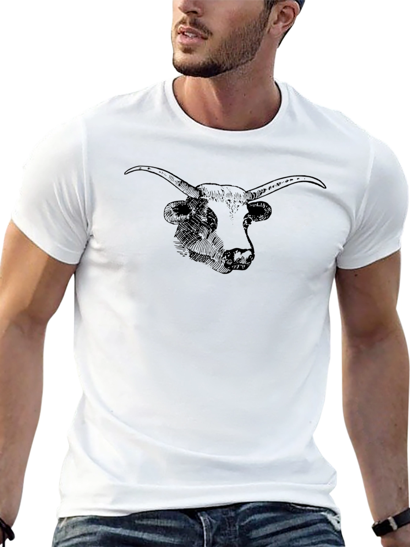 Longhorn Bull Graphic Print Black T-Shirt