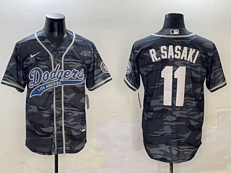 Men's Los Angeles Dodgers Roki Sasaki #11 Grey Camouflage Player Jerseys