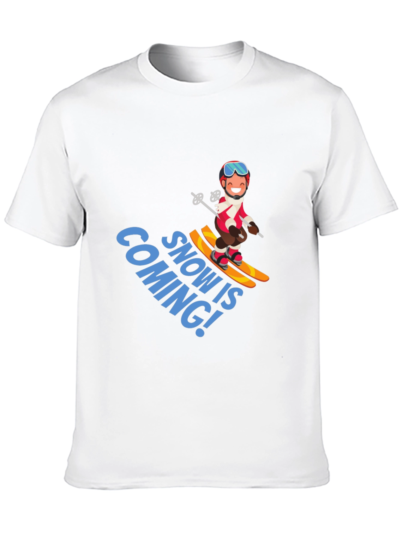 Snow is Coming! Cartoon Skier Graphic T-Shirt