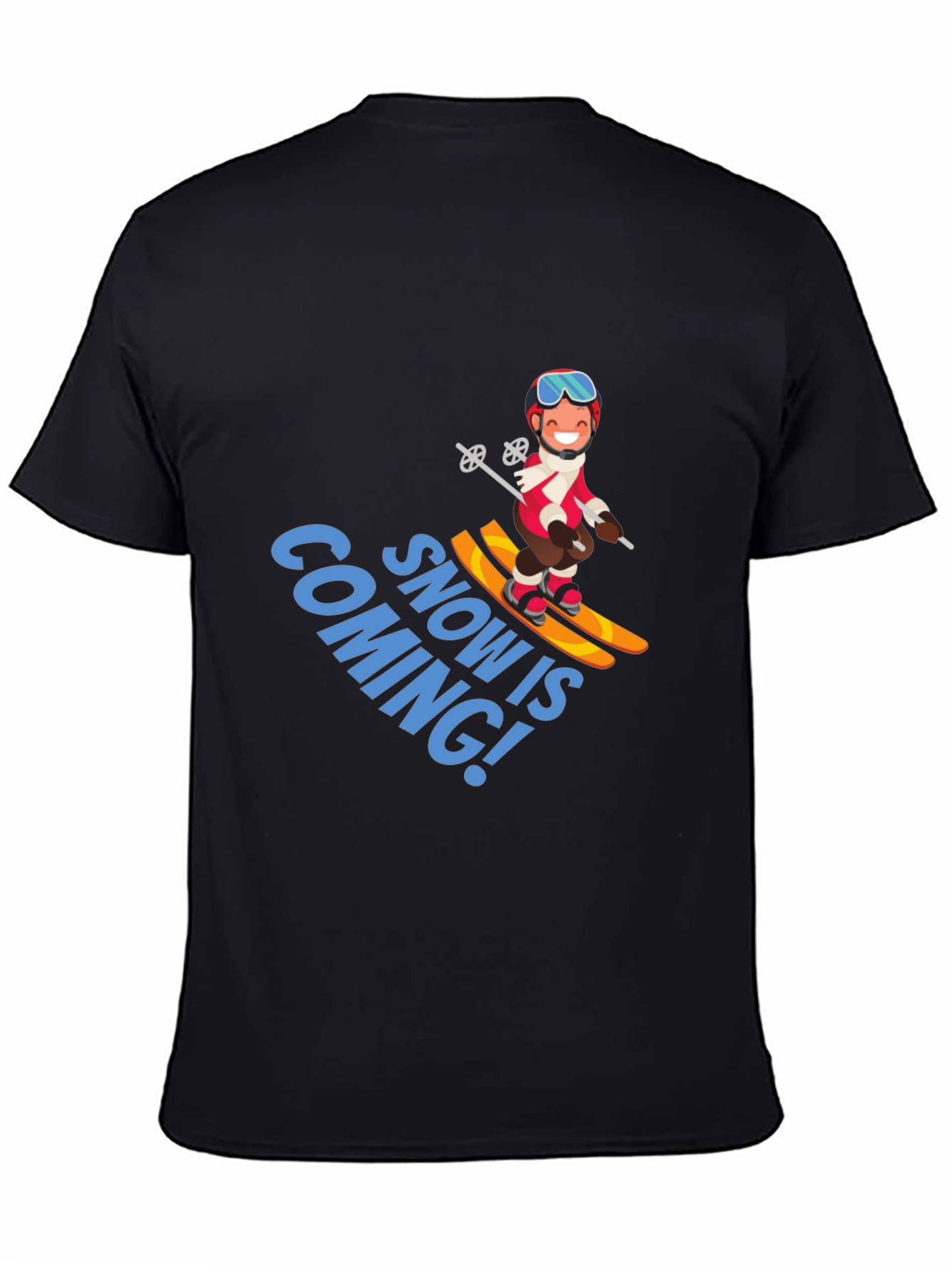 Snow is Coming! Cartoon Skier Graphic T-Shirt