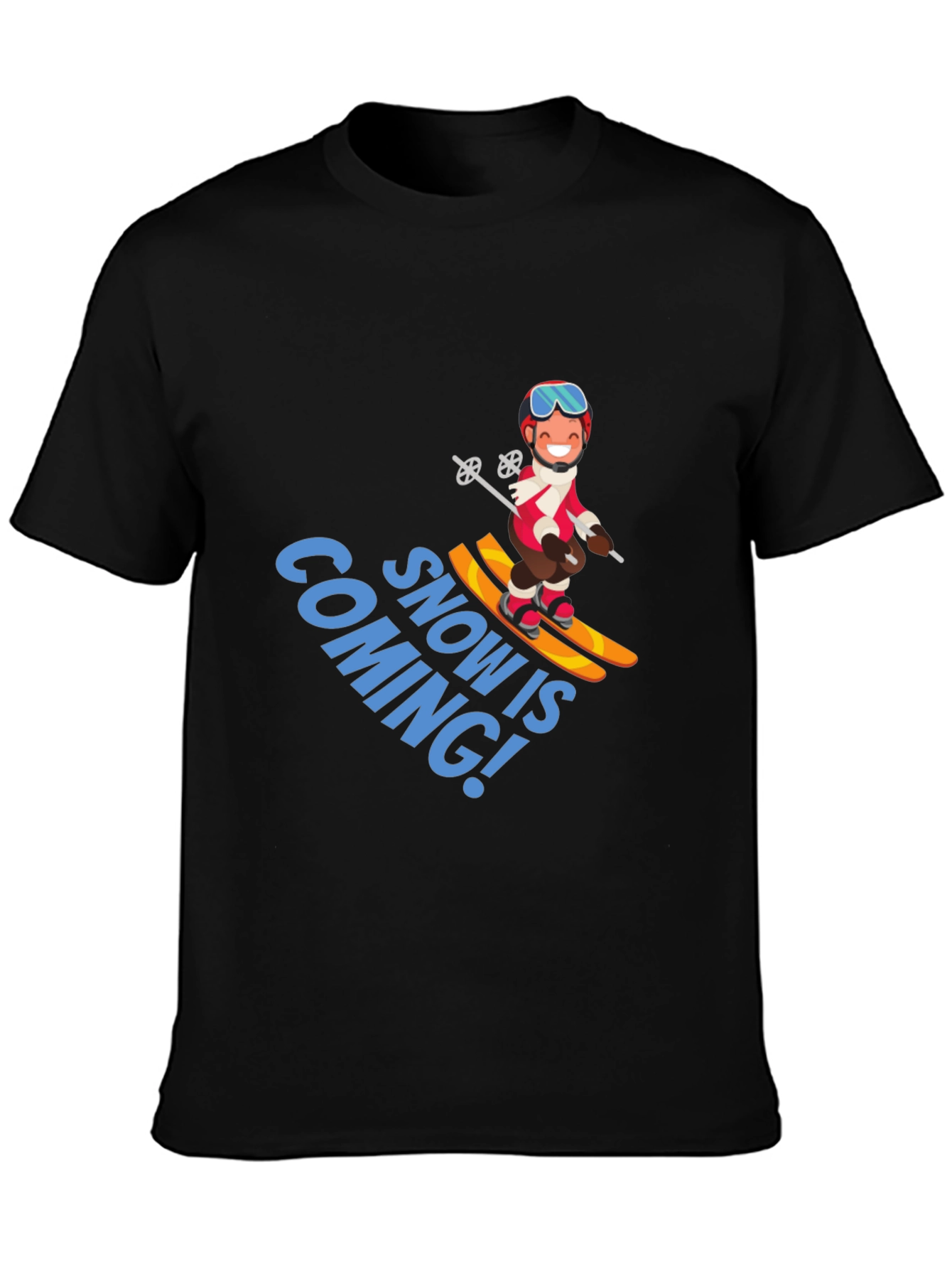 Snow is Coming! Cartoon Skier Graphic T-Shirt